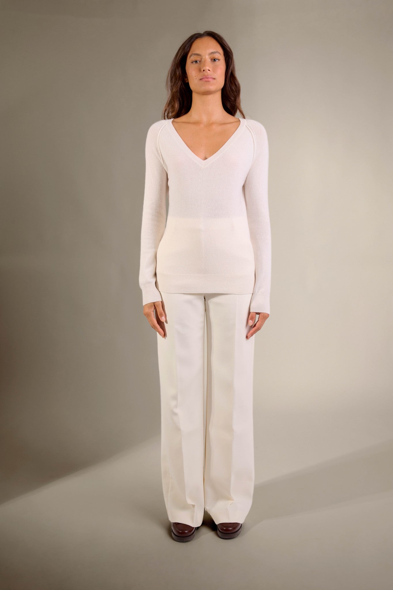 penelope pull col v ivoire 100% cachemire