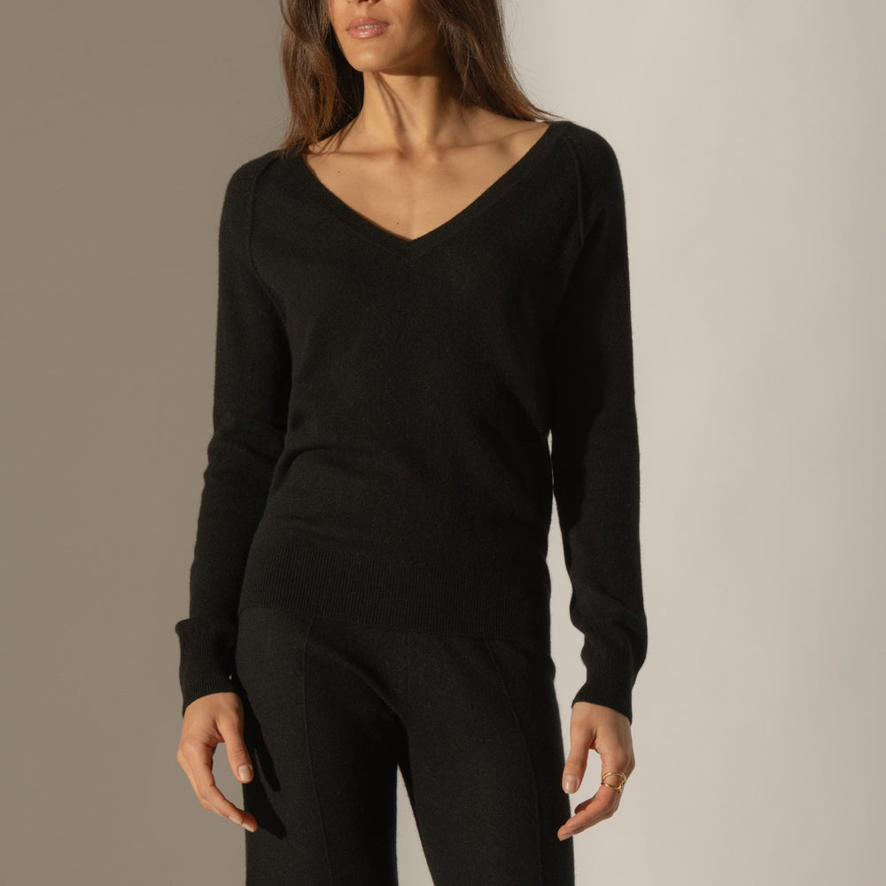 penelope pull col v noir 100% cachemire