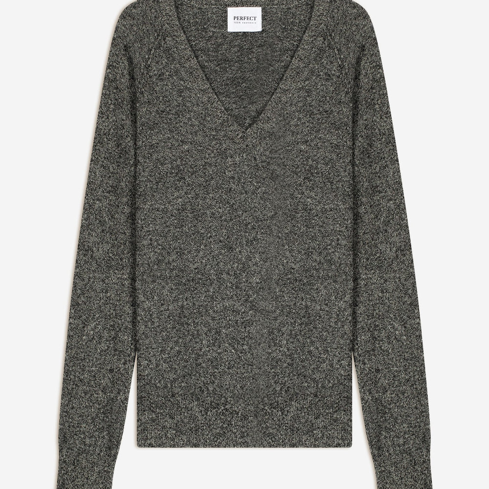 penelope pull col v noir/blanc 100% cachemire