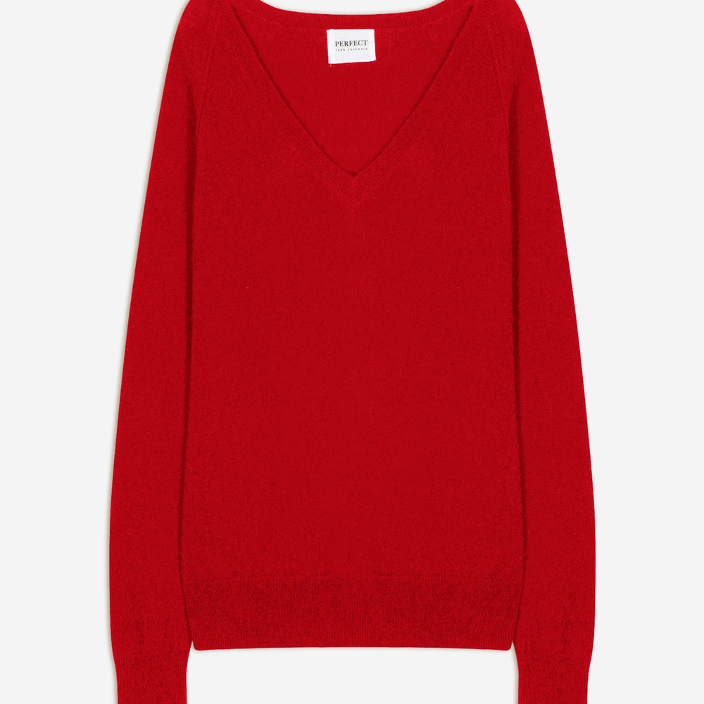 penelope pull col v rouge 100% cachemire