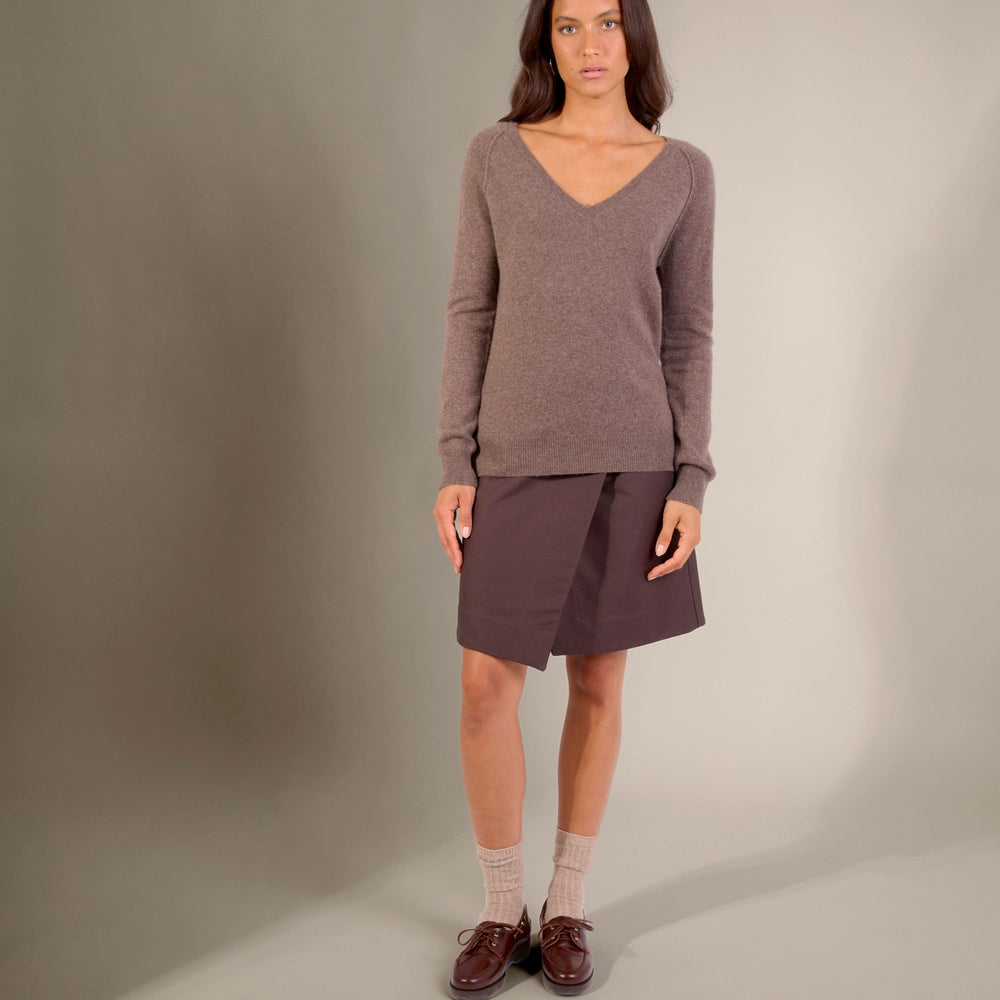 penelope pull col v taupe chiné 100% cachemire