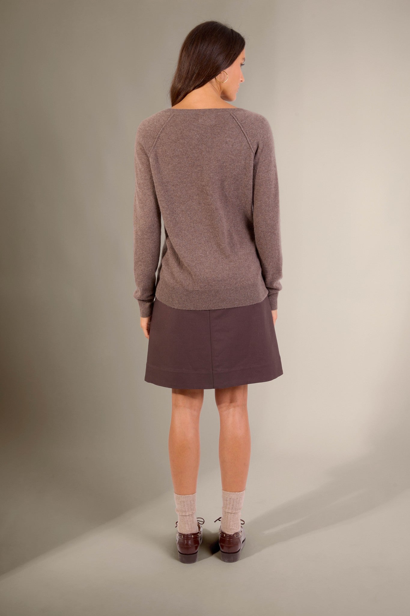 penelope pull col v taupe chiné 100% cachemire