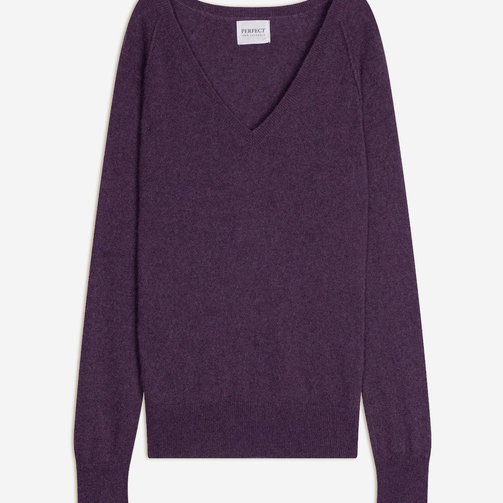 penelope pull col v violet chiné 100% cachemire