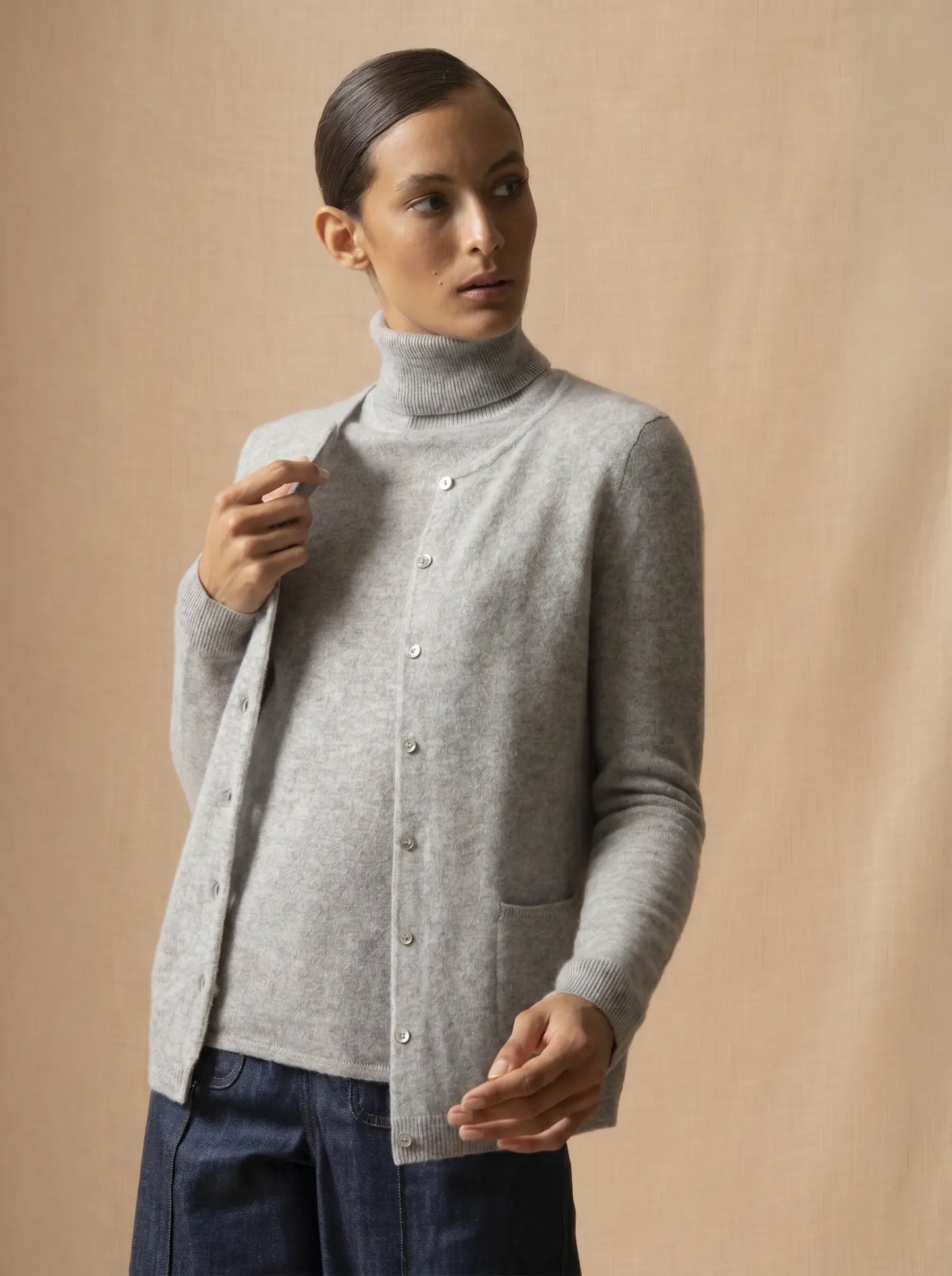 AMY cardigan crew neck heather cloud