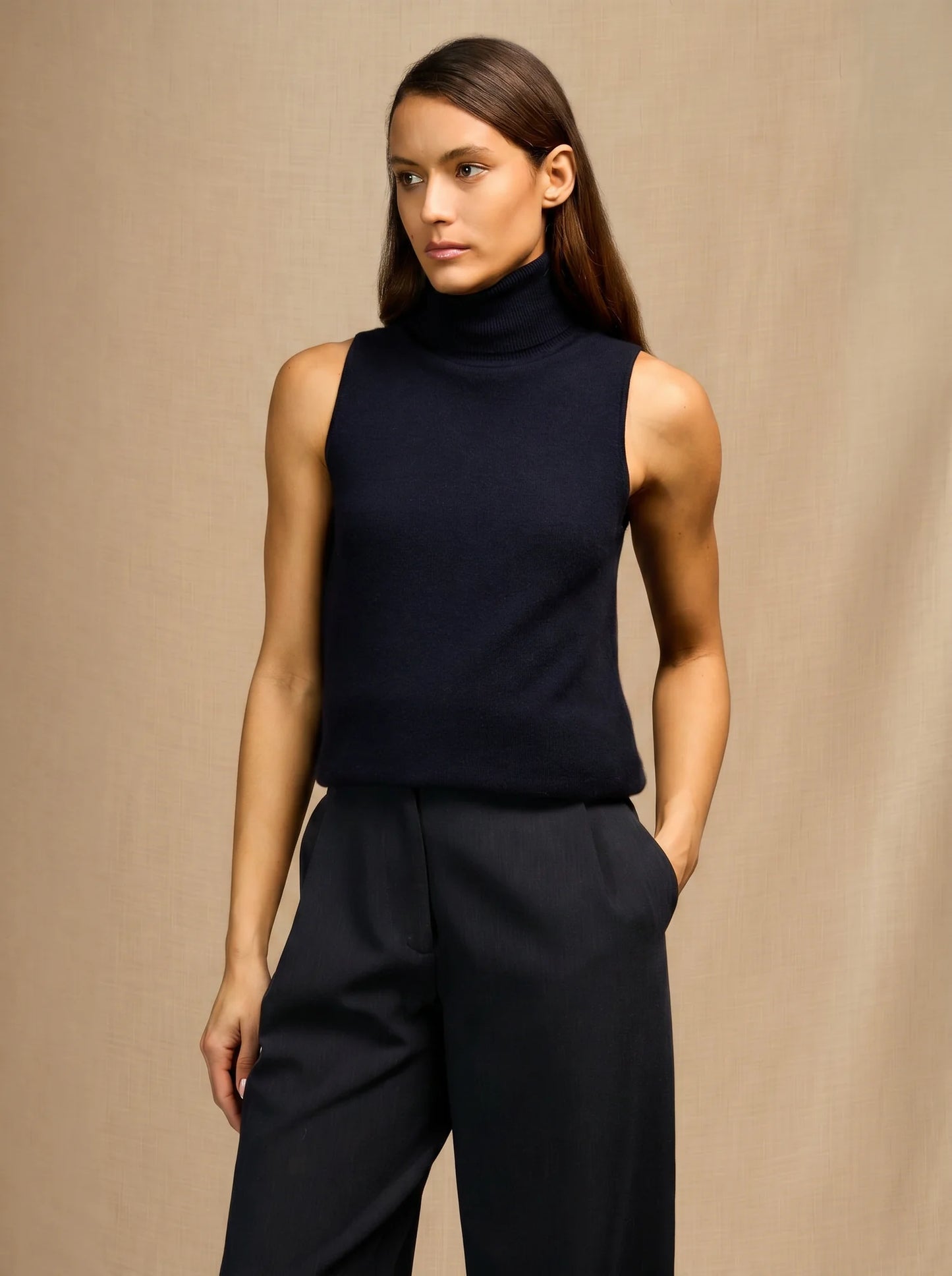 MARY sweater turtleneck sleeveless navy