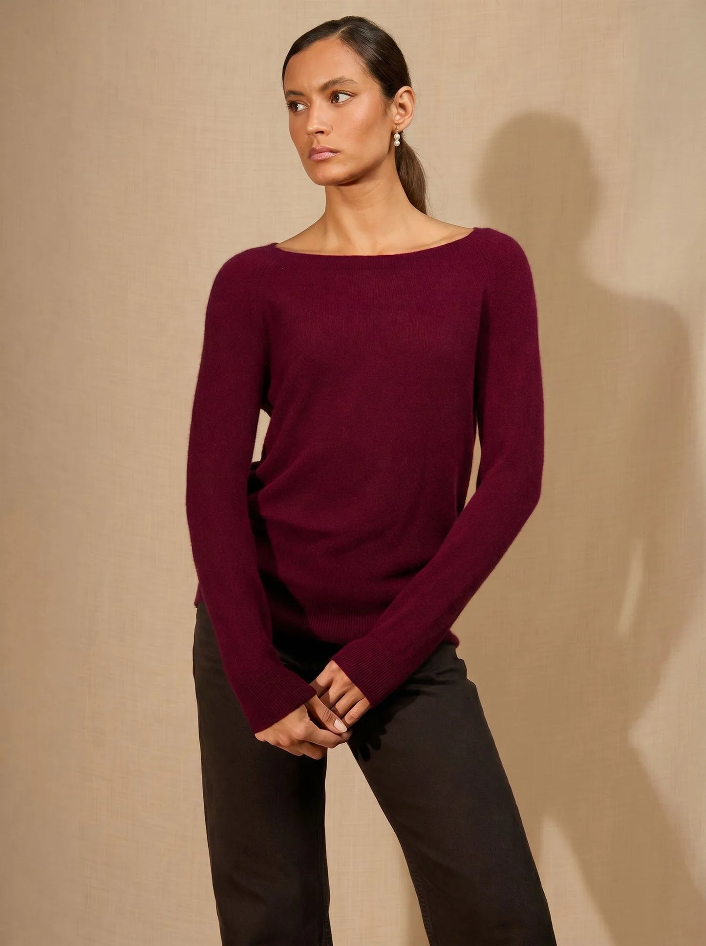 LESLIE pullover u-boot-ausschnitt tropfen hinten bordeaux