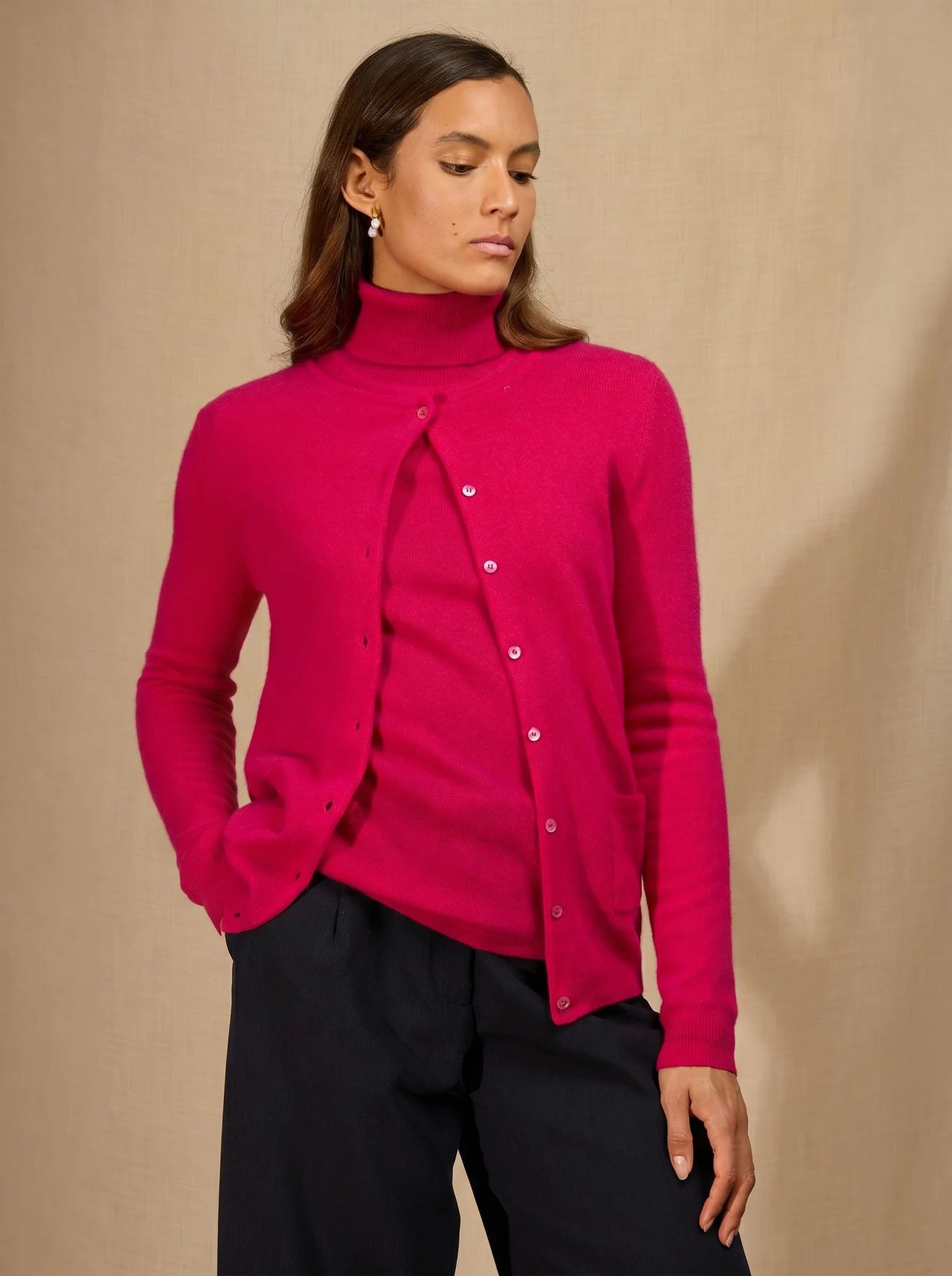 AMY cardigan crew neck fuchsia