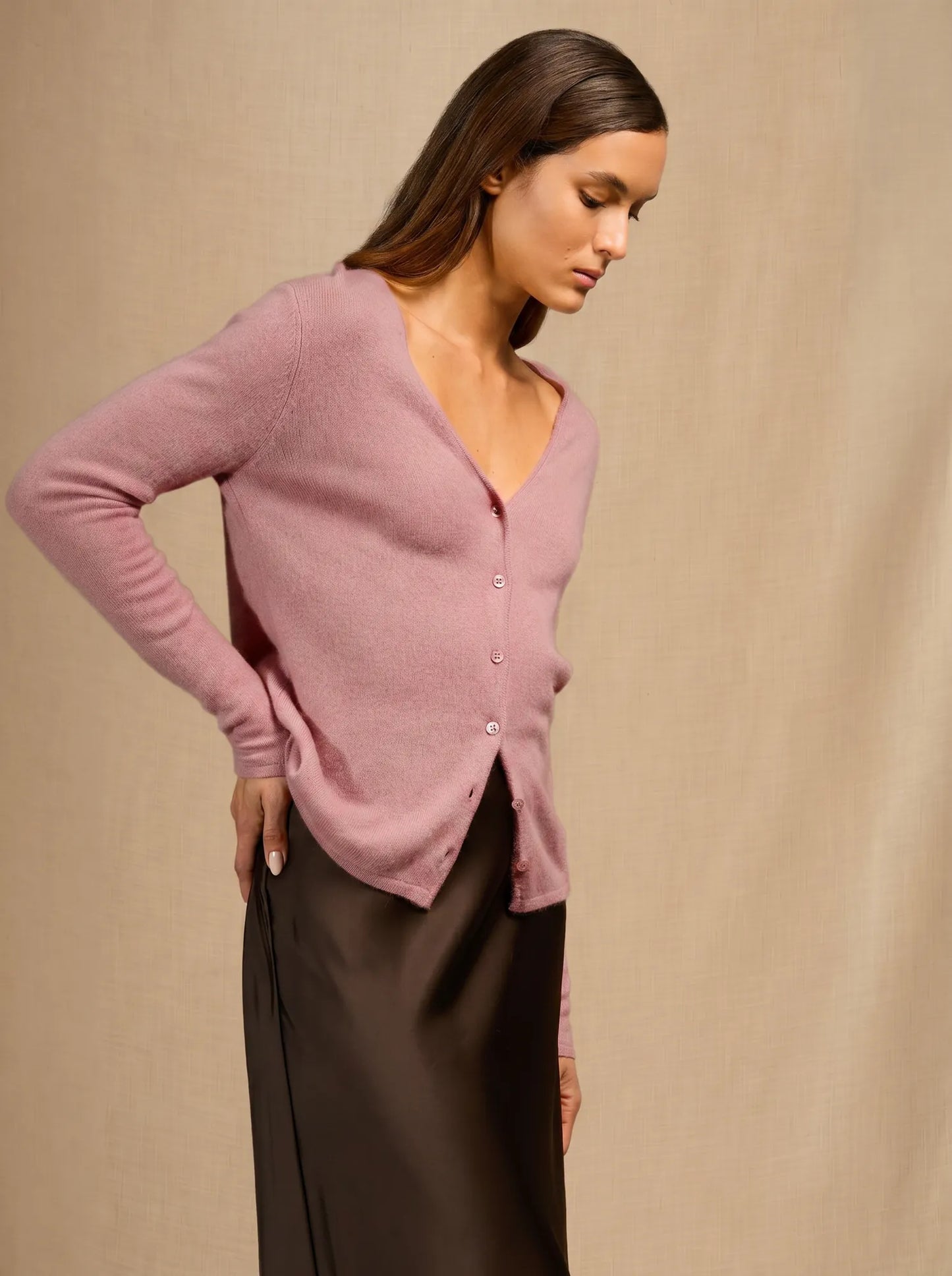 PAIGE strickjacke v-ausschnitt bois de rosa