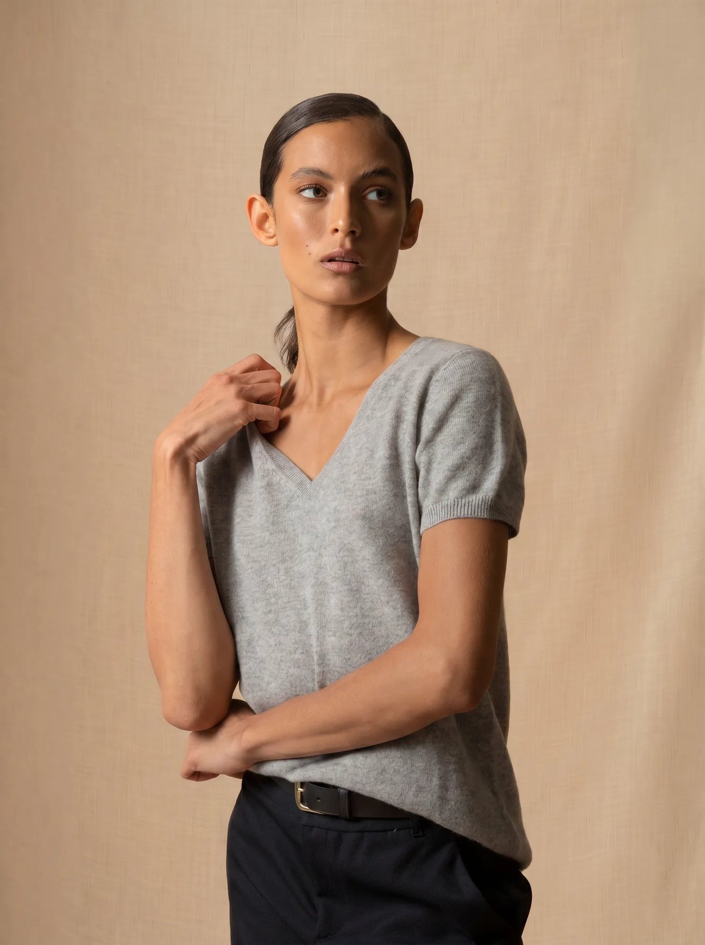 EFIMIA t-shirt v-neck heather cloud