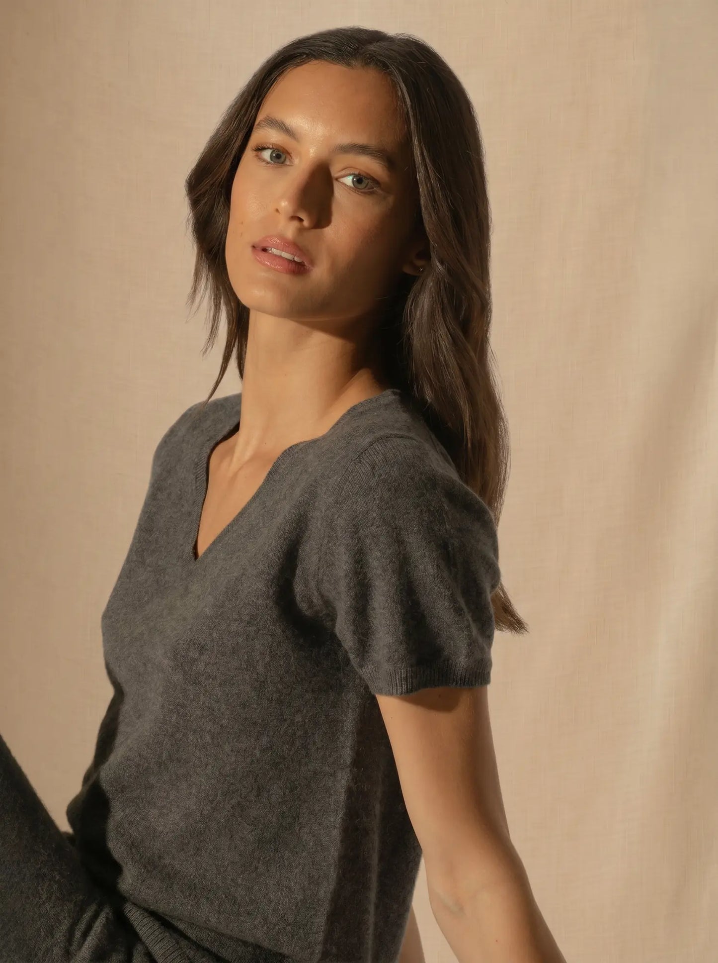 EFIMIA t-shirt v-neck heather charcoal