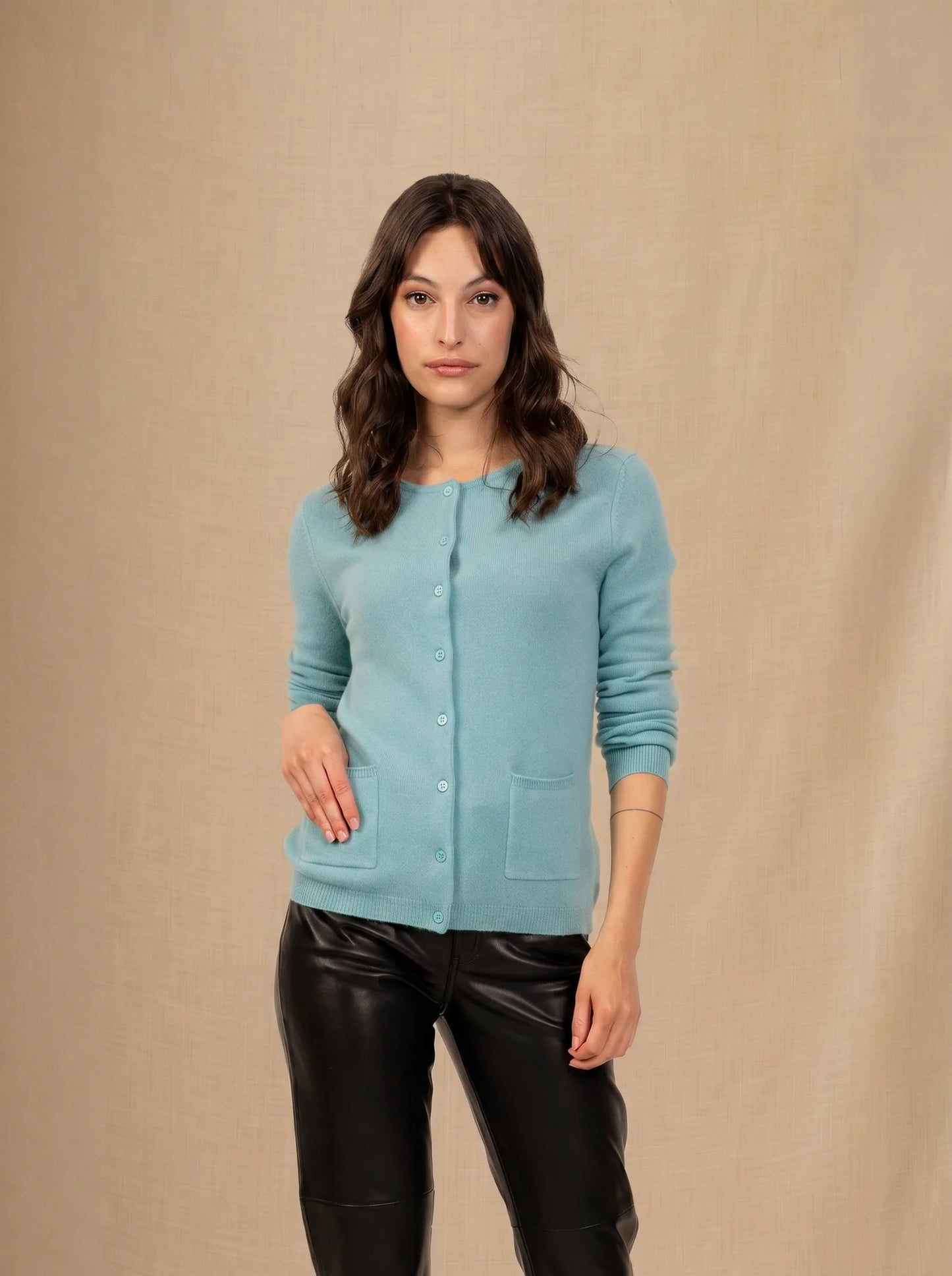 AMY cardigan crew neck heather aqua