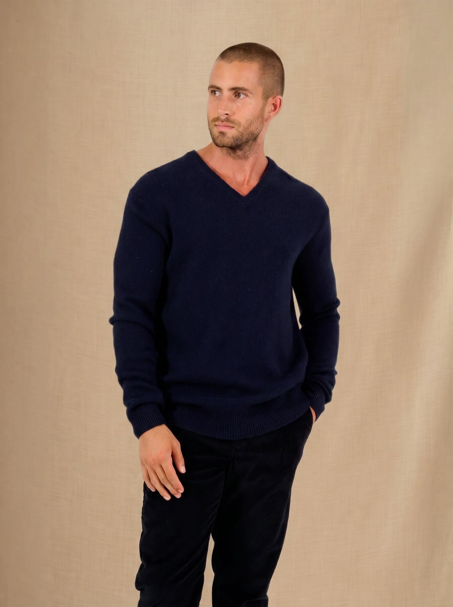 ENZO sweater v-neck 4 ply navy