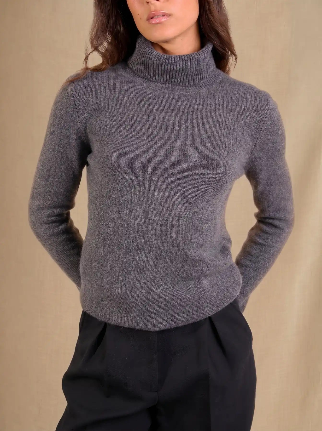 WILLOW sweater turtleneck 4 ply heather charcoal