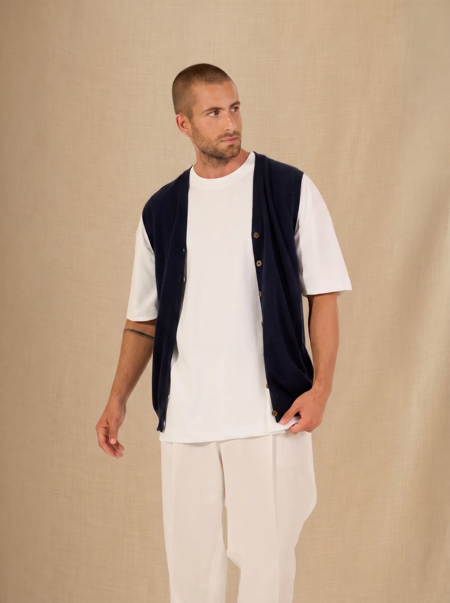 ARTHUR strickjacke v-ausschnitt ärmellos marineblau
