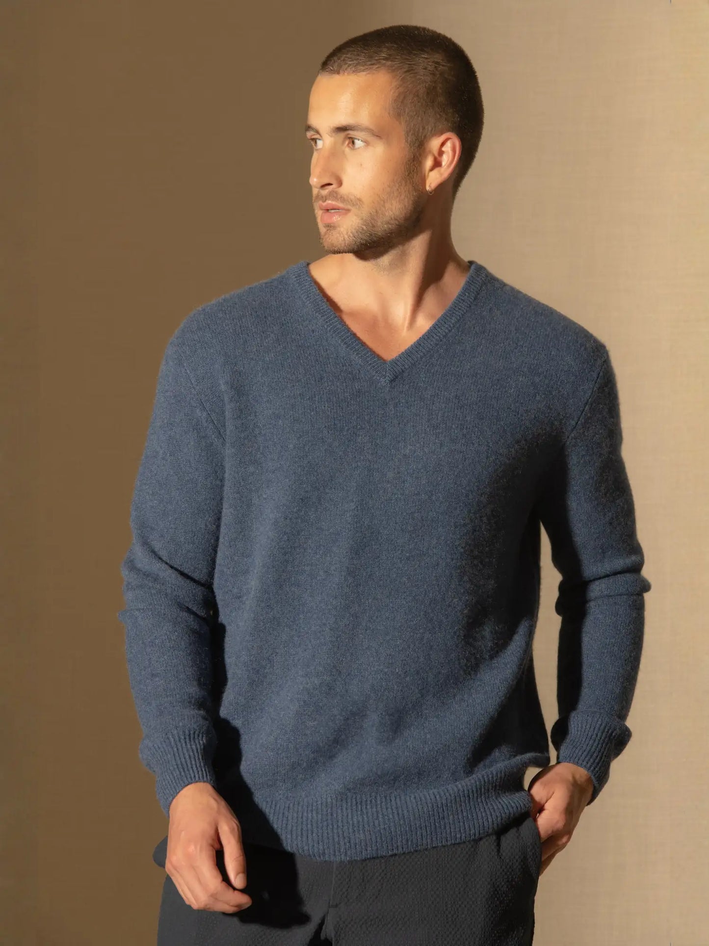 ENZO sweater v-neck 4 ply heather ocean