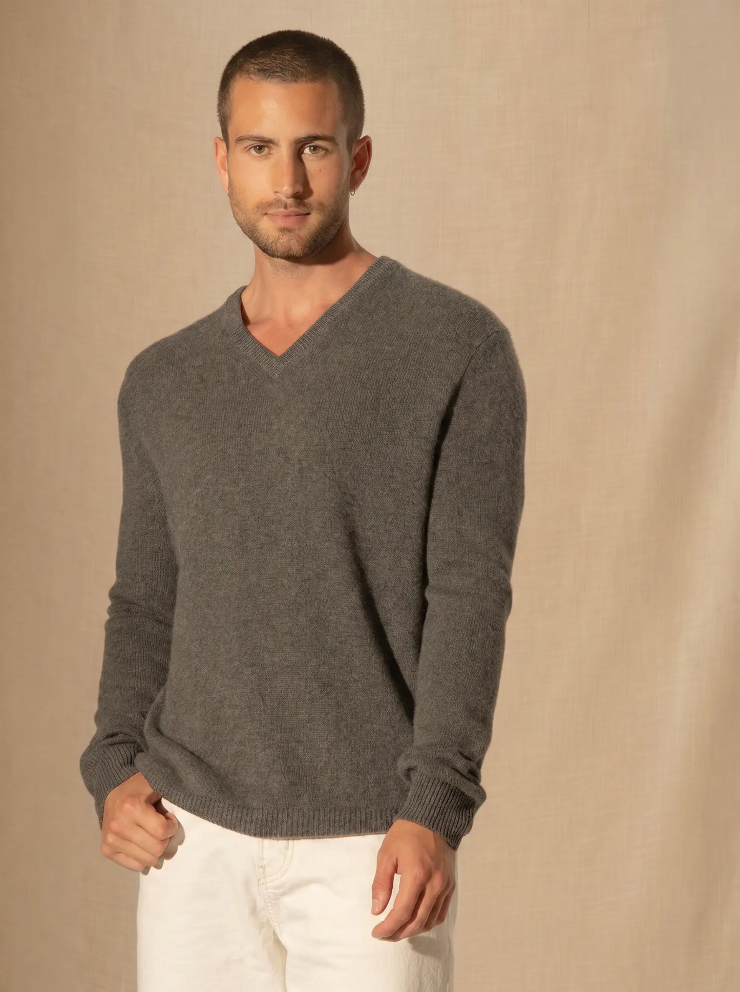 ENZO sweater v-neck 4 ply heather charcoal