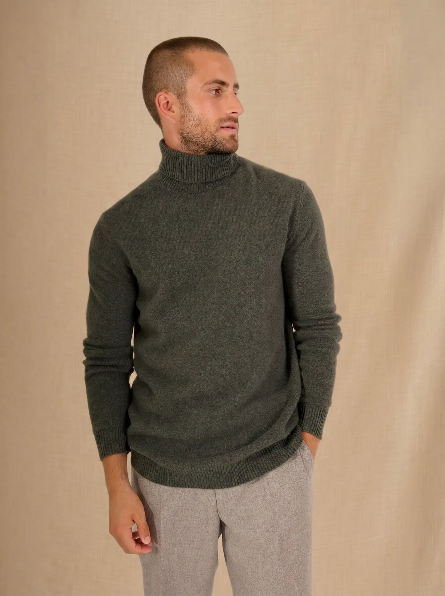 MARIUS sweater turtleneck 4 ply heather khaki