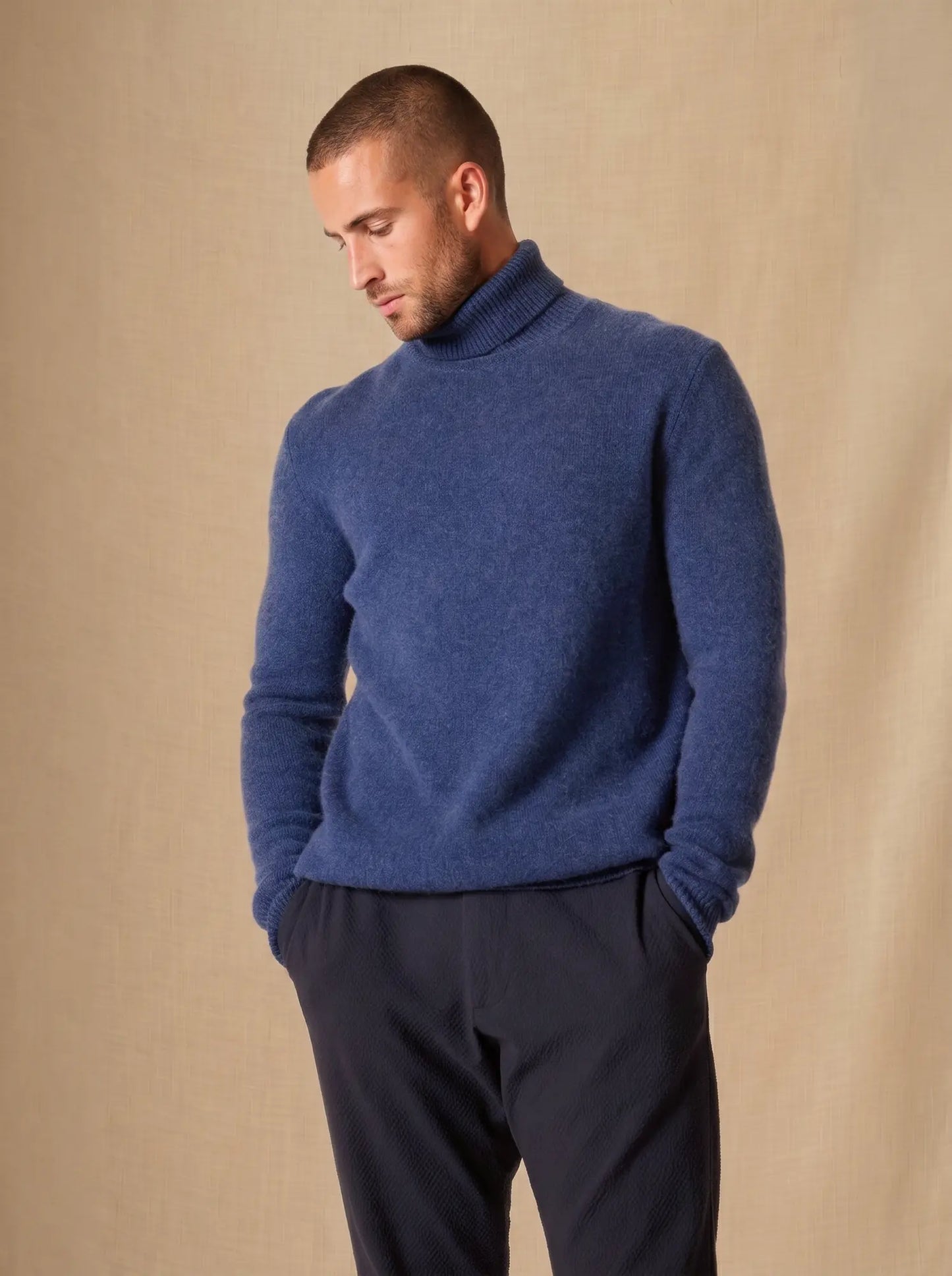 MARIUS sweater turtleneck 4 ply heather ocean