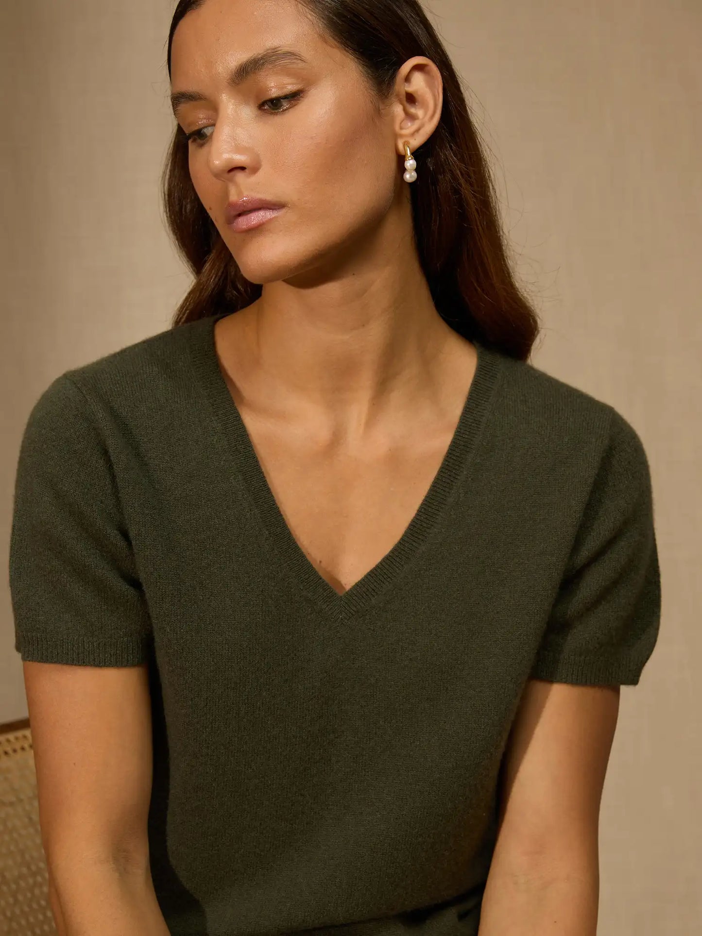 EFIMIA t-shirt v-neck khaki