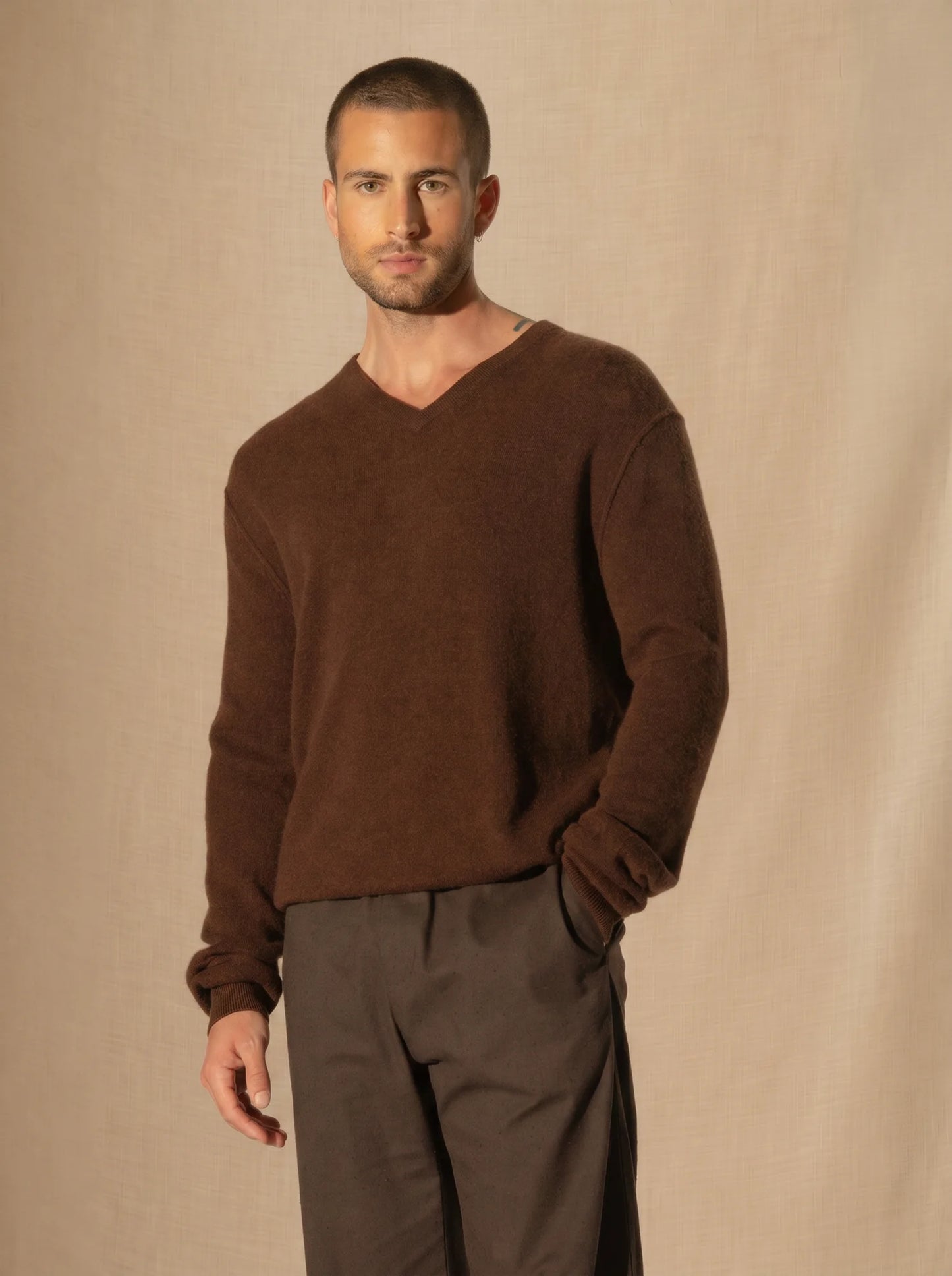 LORENZO sweater v-neck coffee