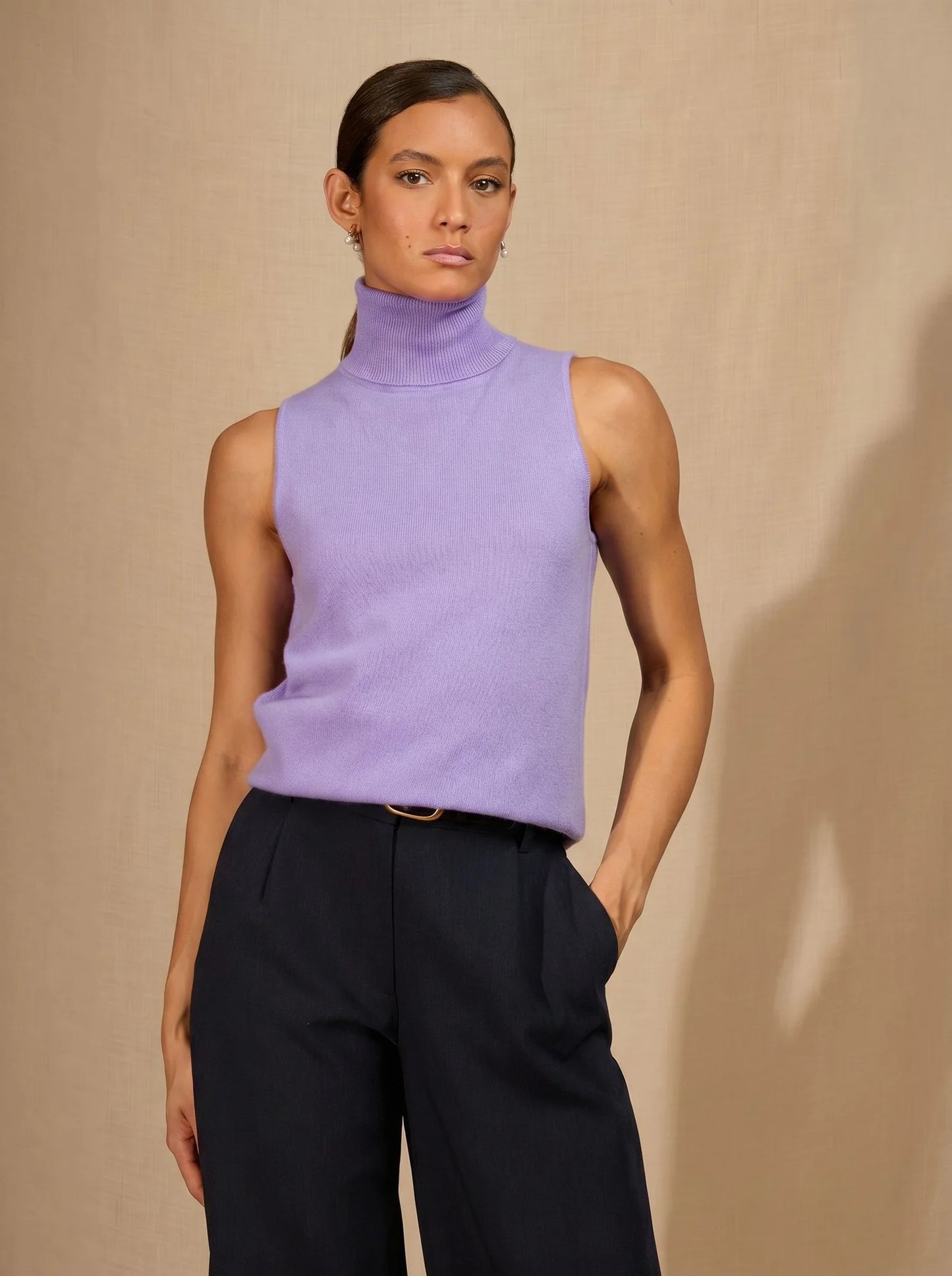 MARY sweater turtleneck sleeveless lavender