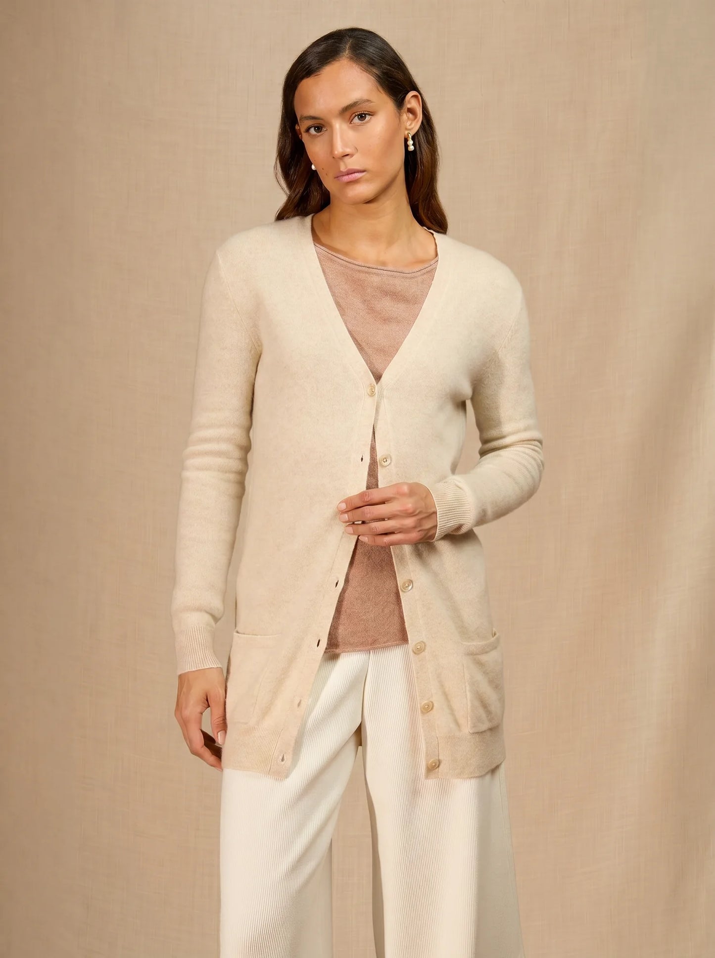 PEARL strickjacke v-ausschnitt avoine