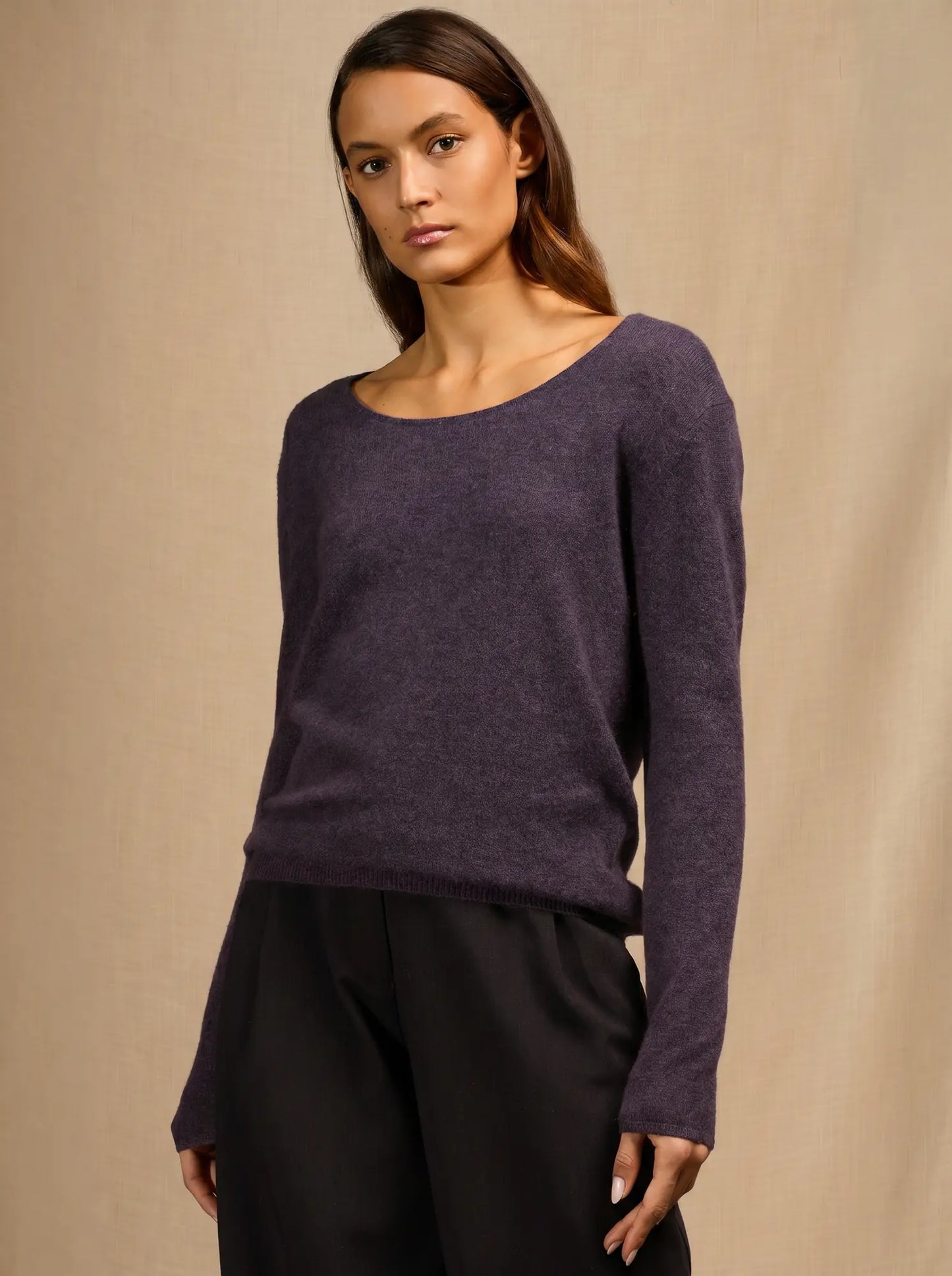 LINDSAY pullover rundhalsausschnitt violett grau meliert