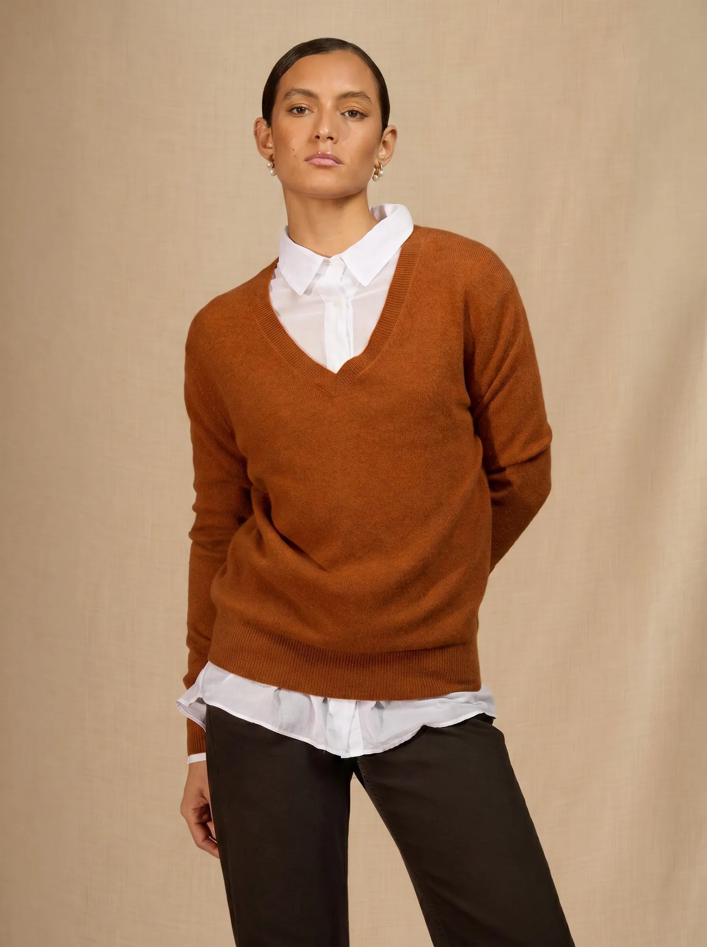 KALIE pullover v-ausschnitt auburn
