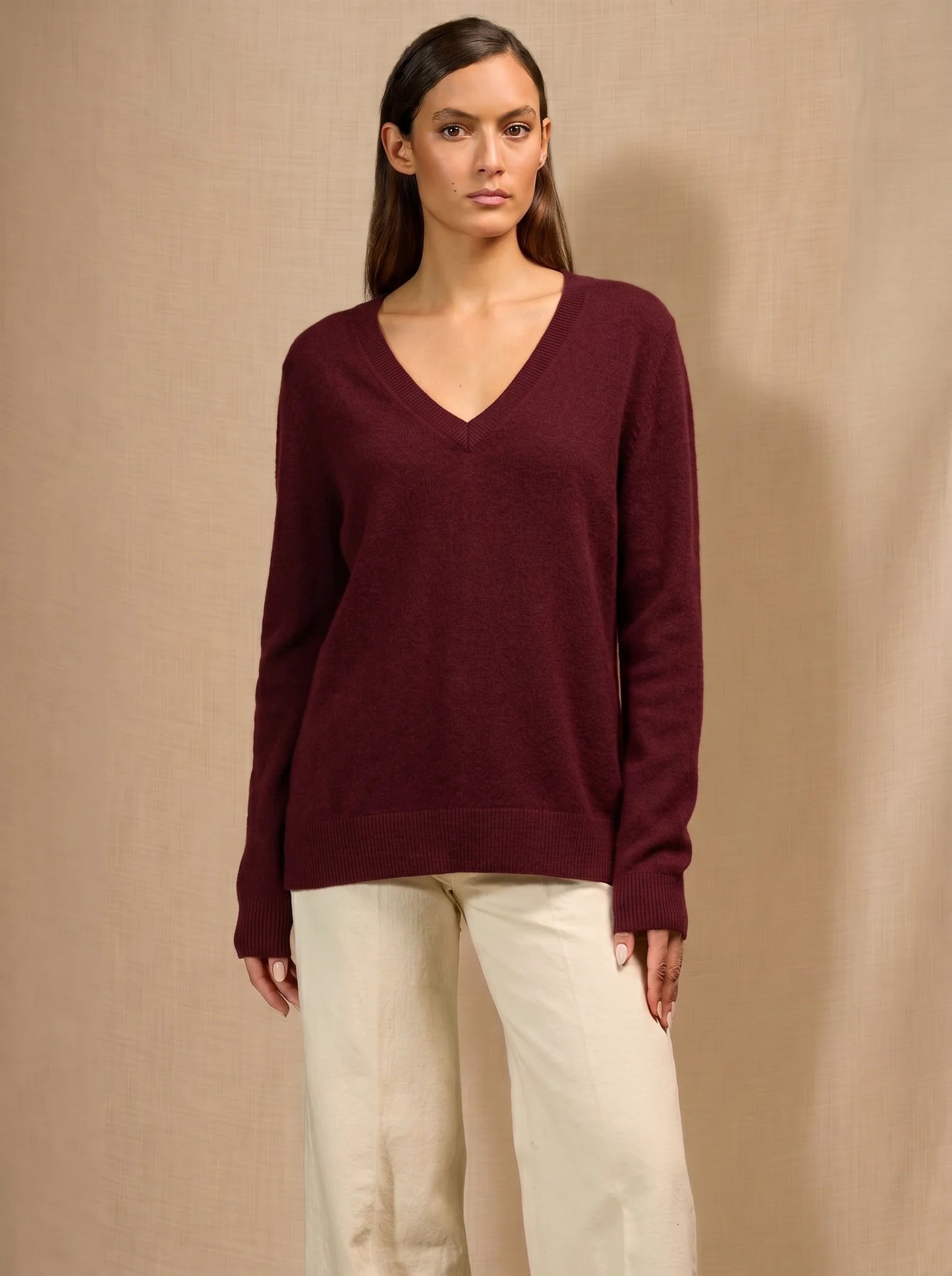 LOVA sweater v-neck devant and dos heather cranberry