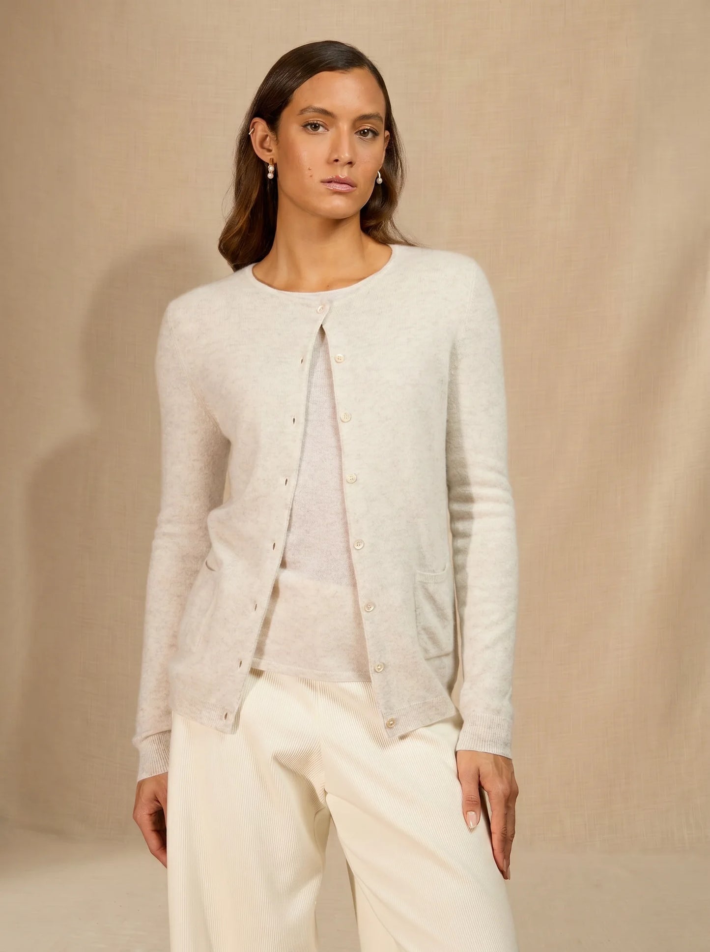AMY cardigan crew neck heather pearl grey