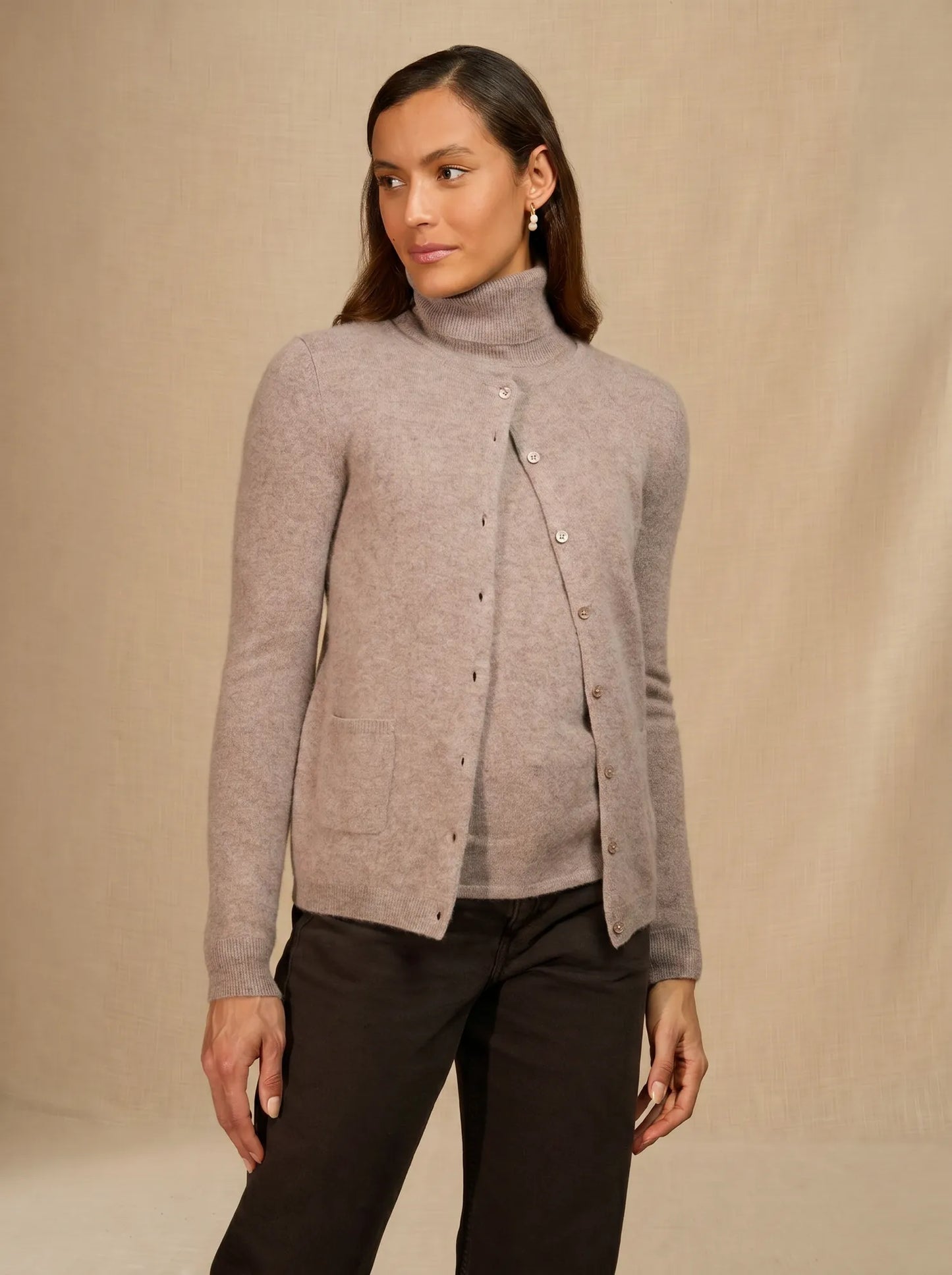 AMY cardigan crew neck heather caribou