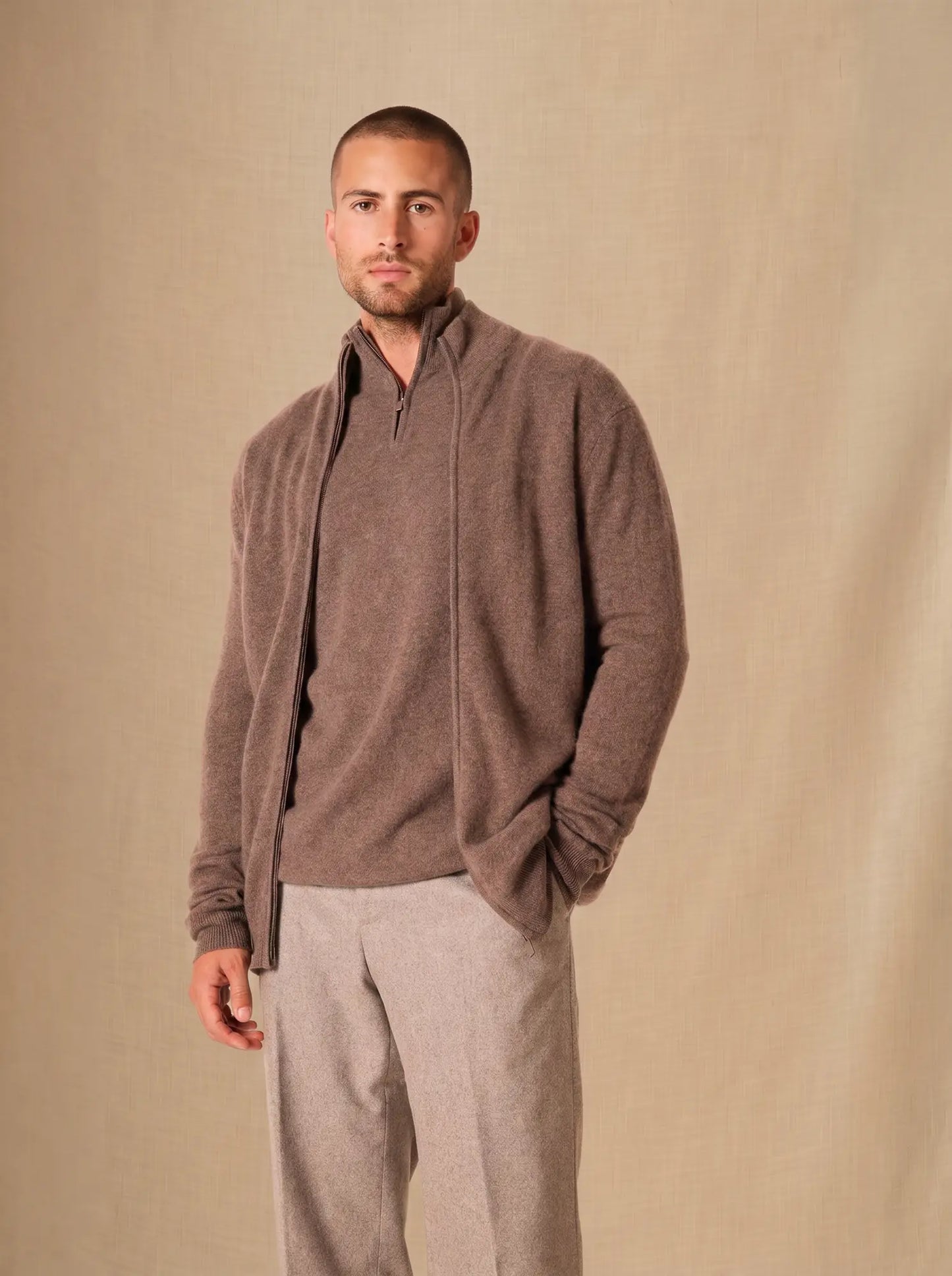 CODY vest zipped mock neck heather taupe