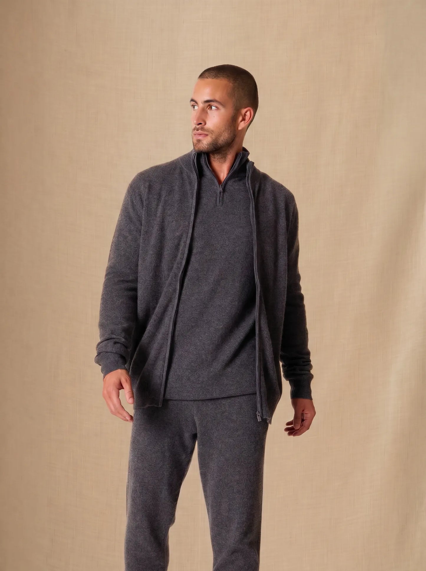 CODY vest zipped mock neck heather charcoal