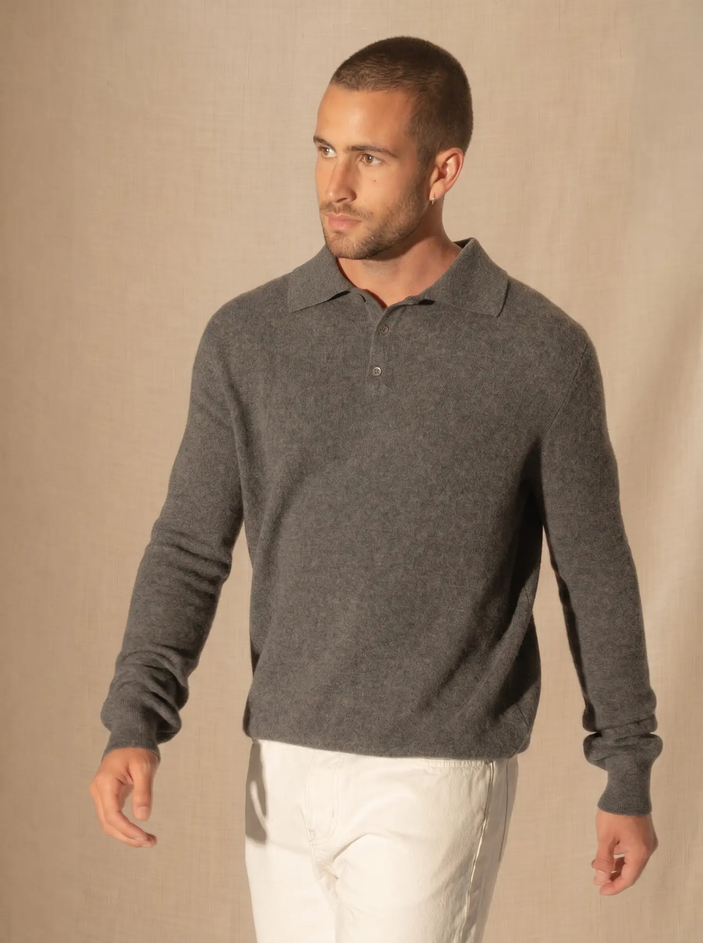 ALEX poloshirt langarm anthrazit meliert