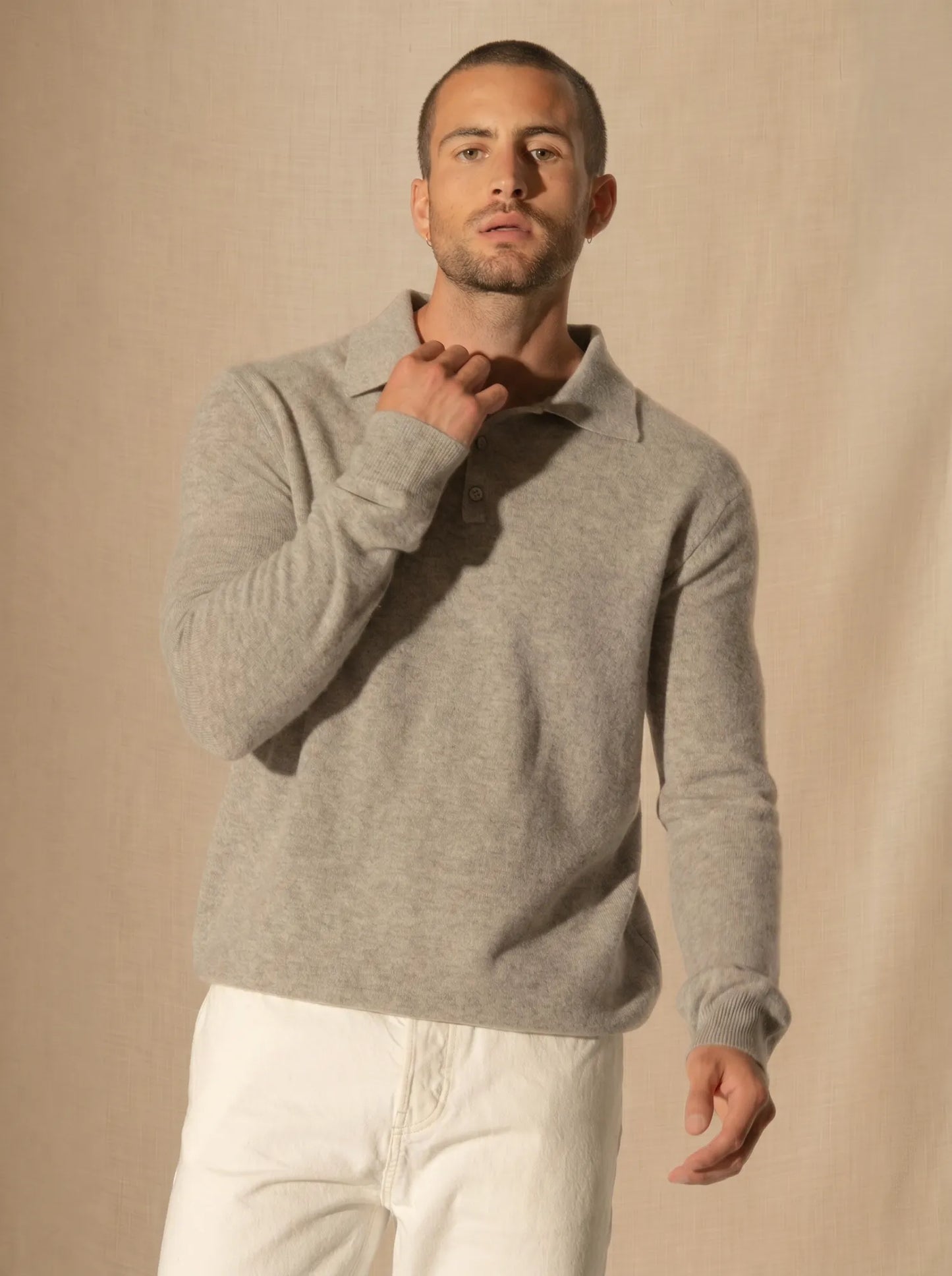 ALEX poloshirt langarm wolke meliert