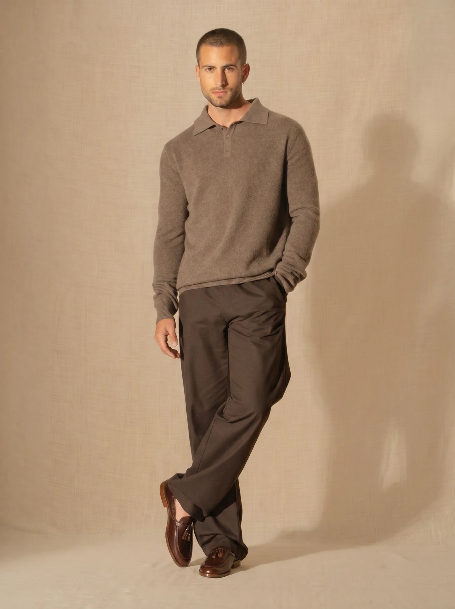 ALEX polo manches longues taupe chiné