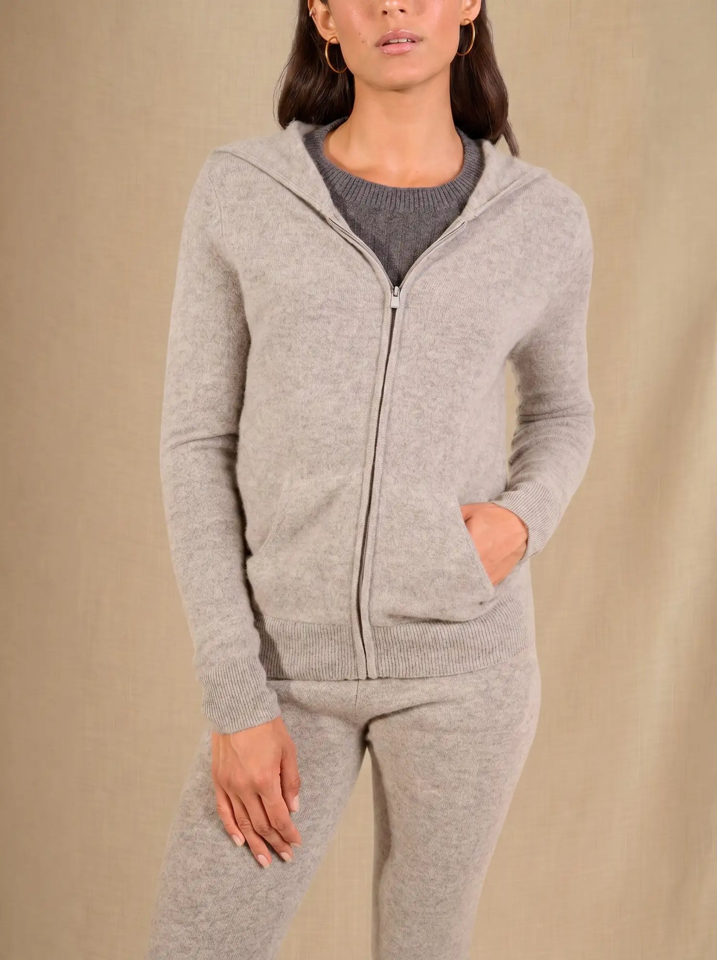 EMMA vest zipped hooded heather cloud