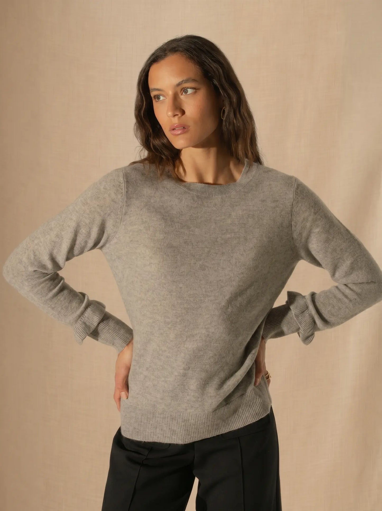 LUING pullover rundhalsausschnitt volants poignets wolke meliert
