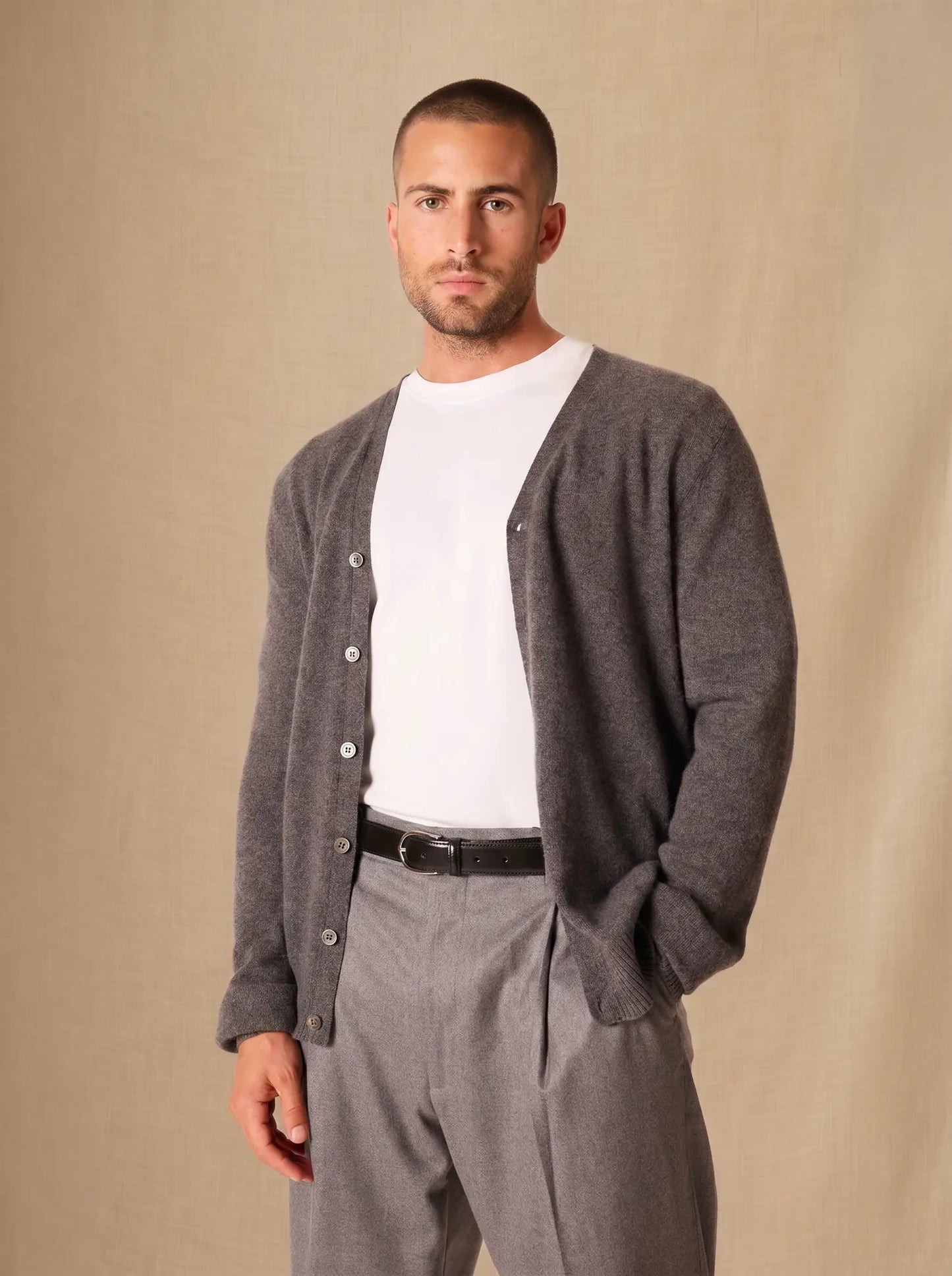 ERROL cardigan v-neck heather charcoal