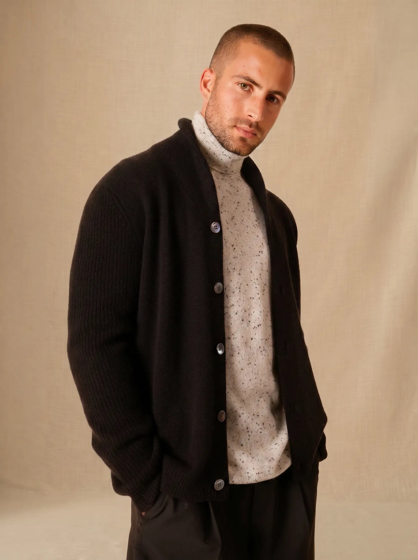 GILMOUR jacket buttoned shawl collar 4 ply black