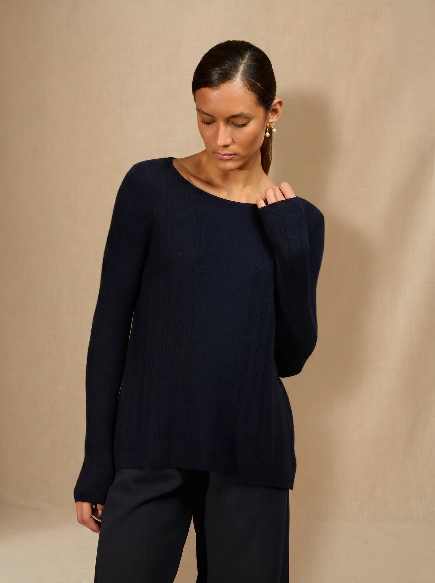 BANTASKIN sweater boat neck navy