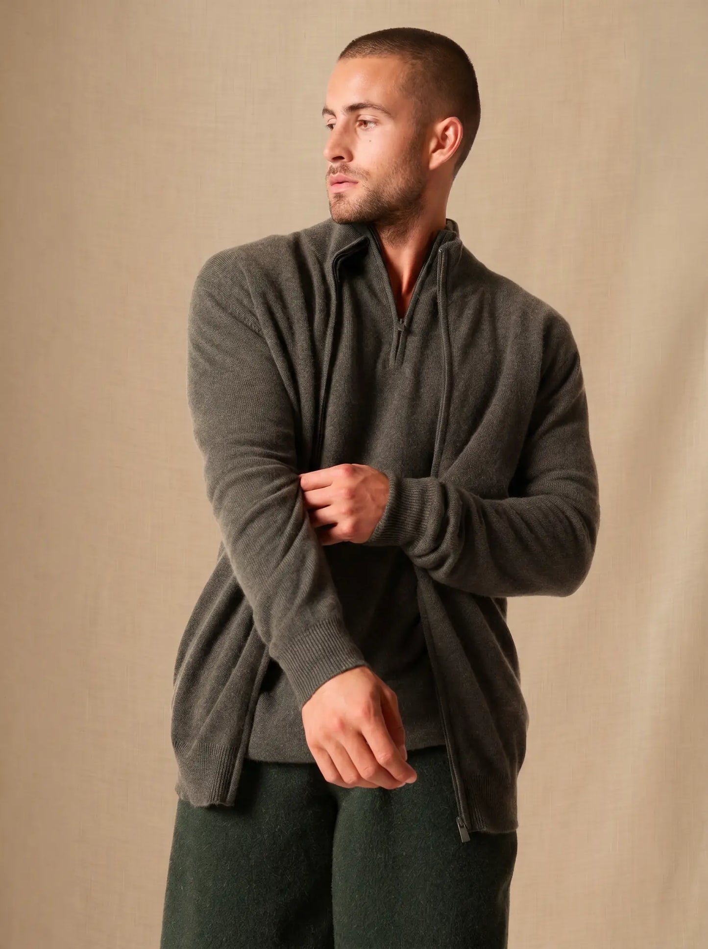 CODY vest zipped mock neck heather khaki