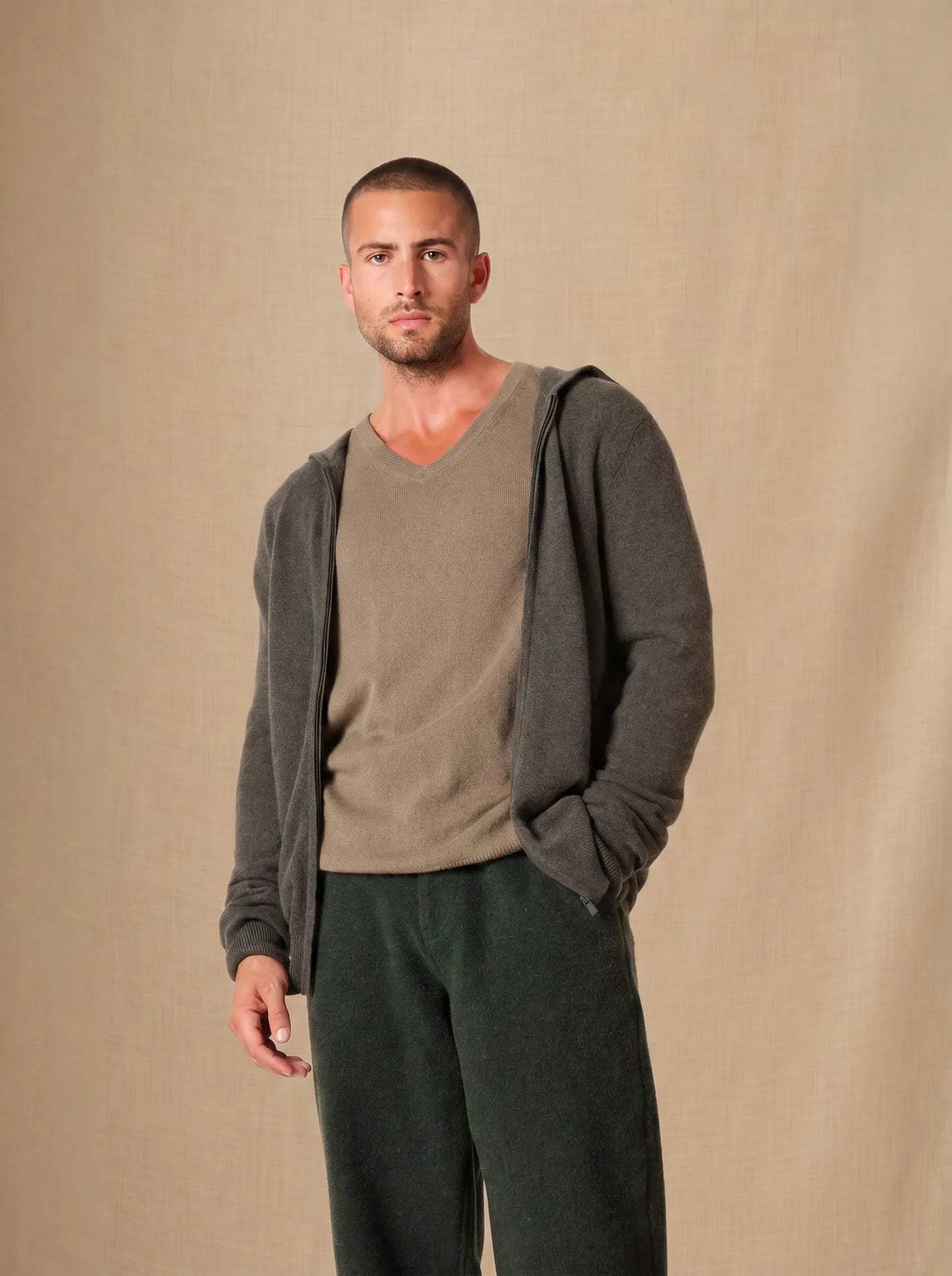 ELDO vest zipped hooded heather khaki
