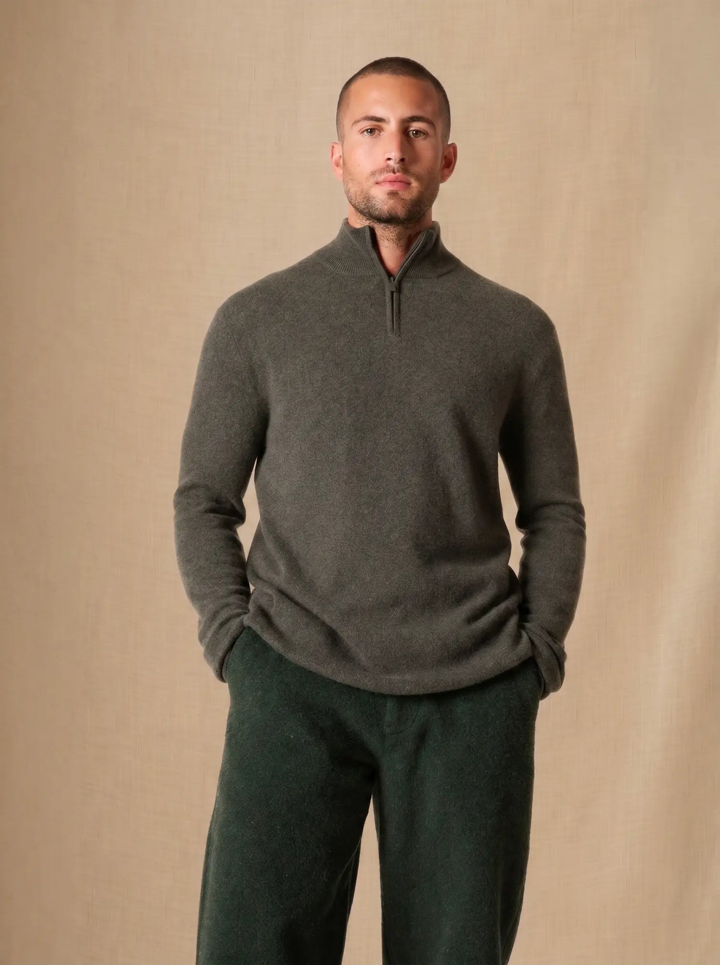GREG sweater cuffed beanie heather khaki