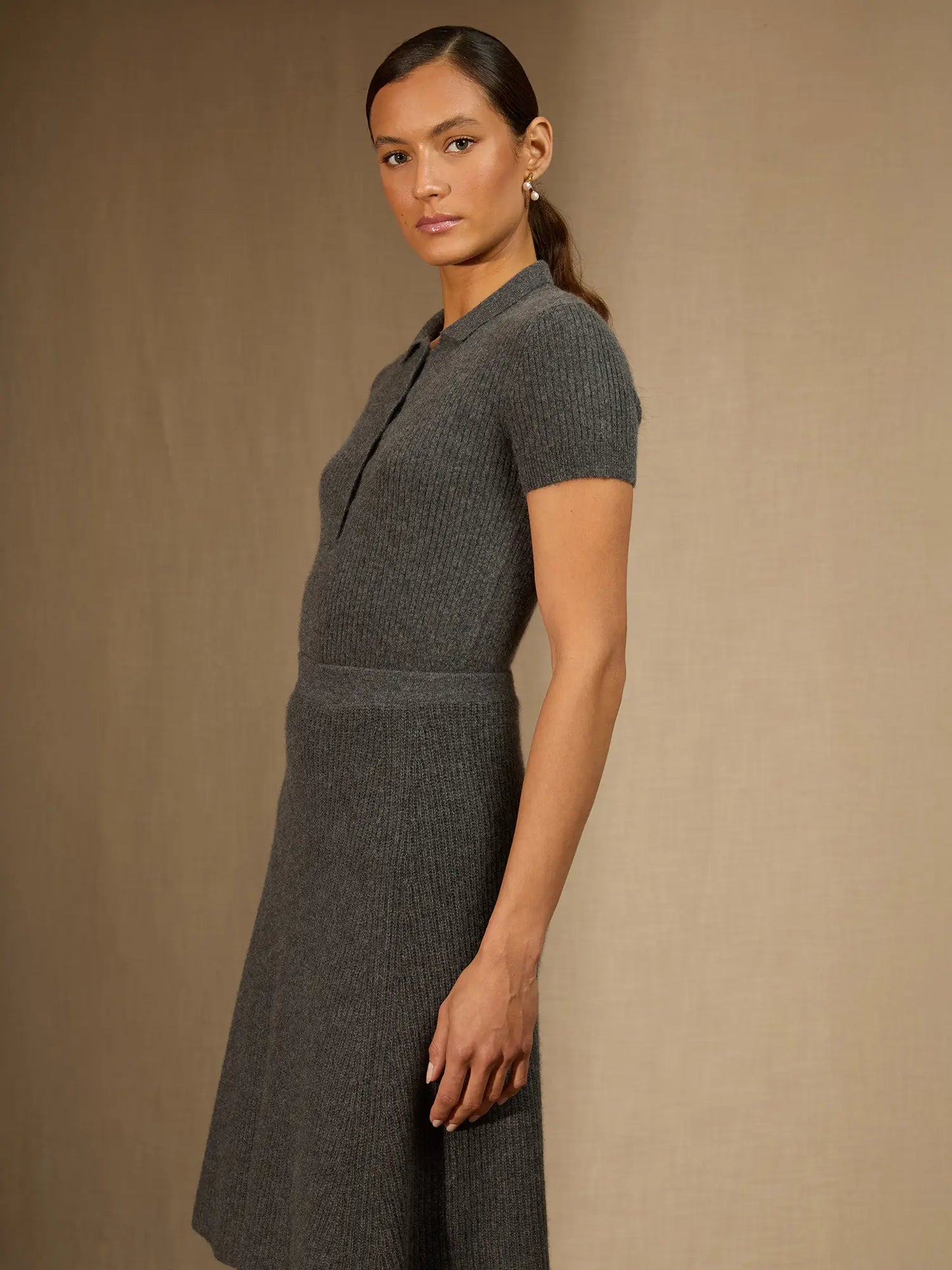 SHAW jupe anthracite chiné 100% cachemire