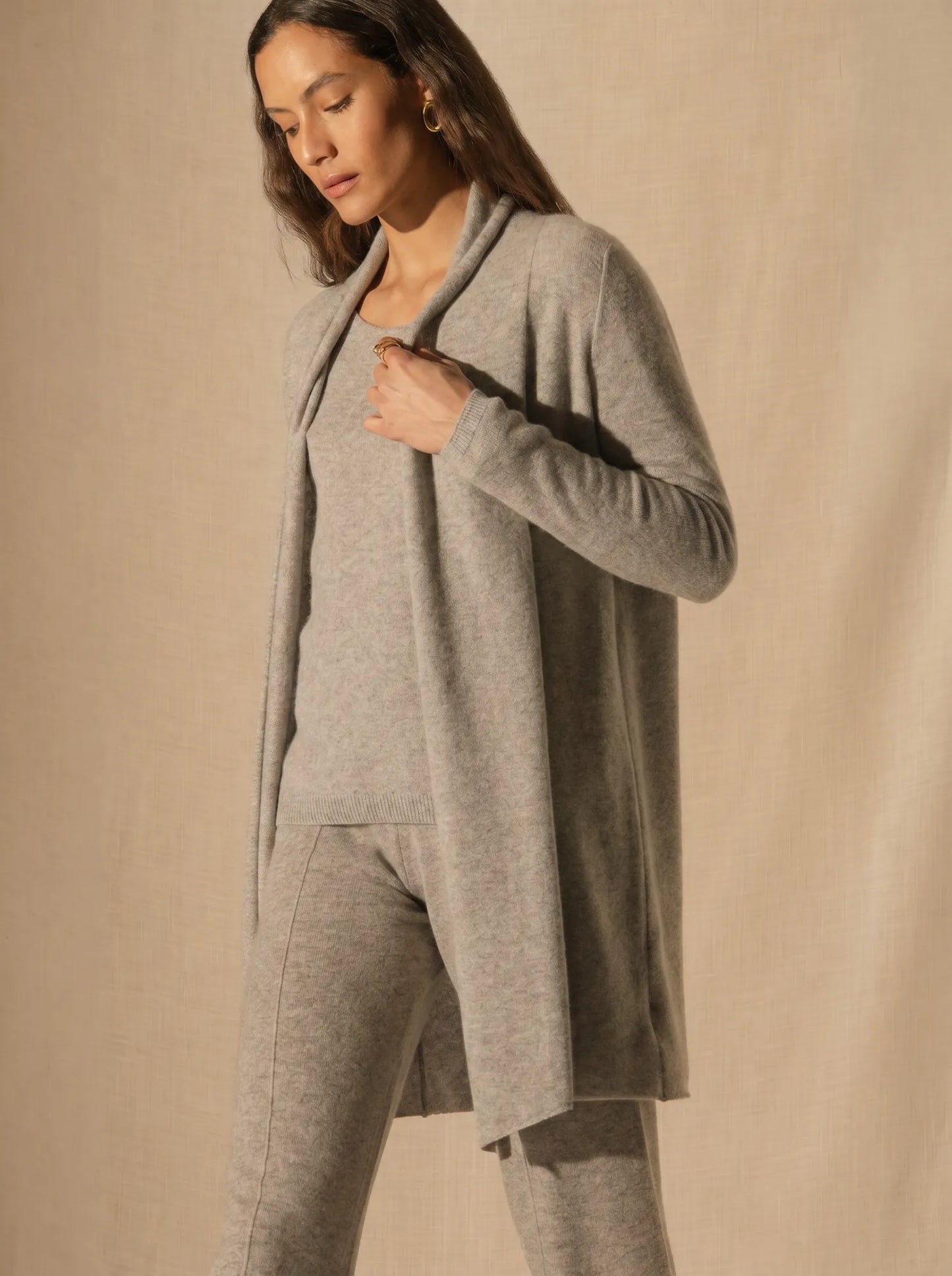 KARA jacket long open shawl collar heather cloud