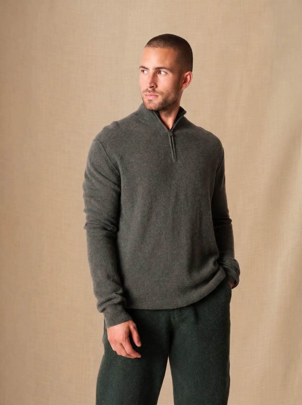 LUCAS pullover dockermütze khaki meliert