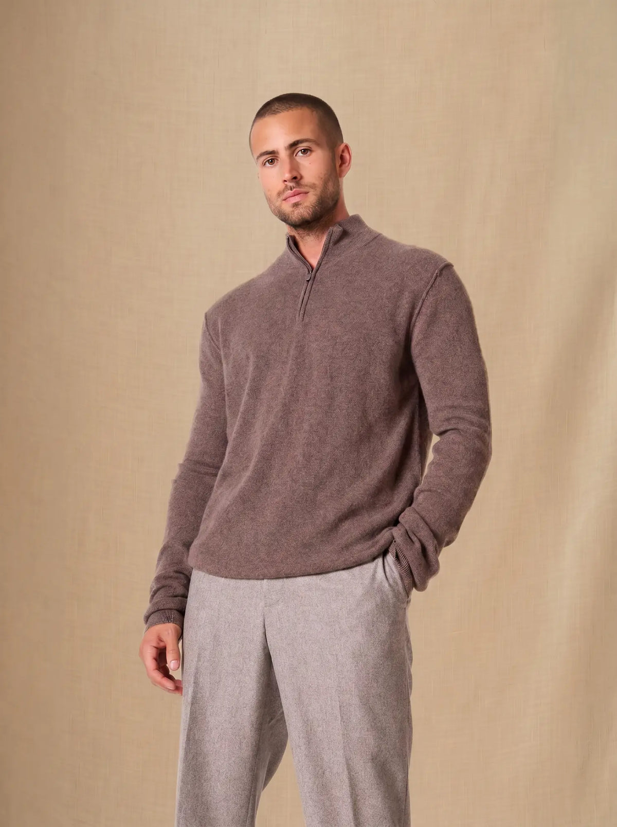 LUCAS pull camionneur taupe chiné