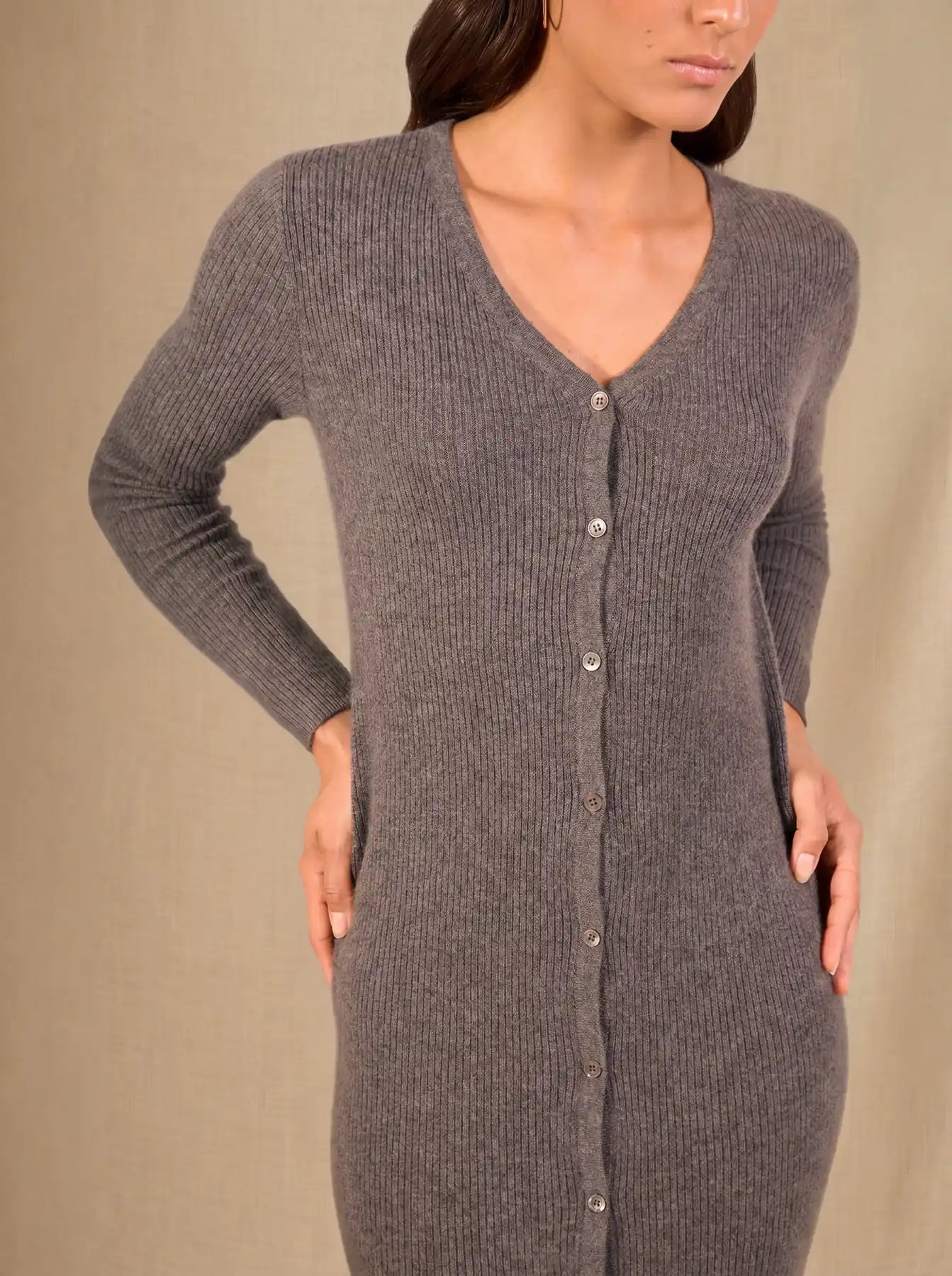 MARIA dress buttoned v-neck heather charcoal