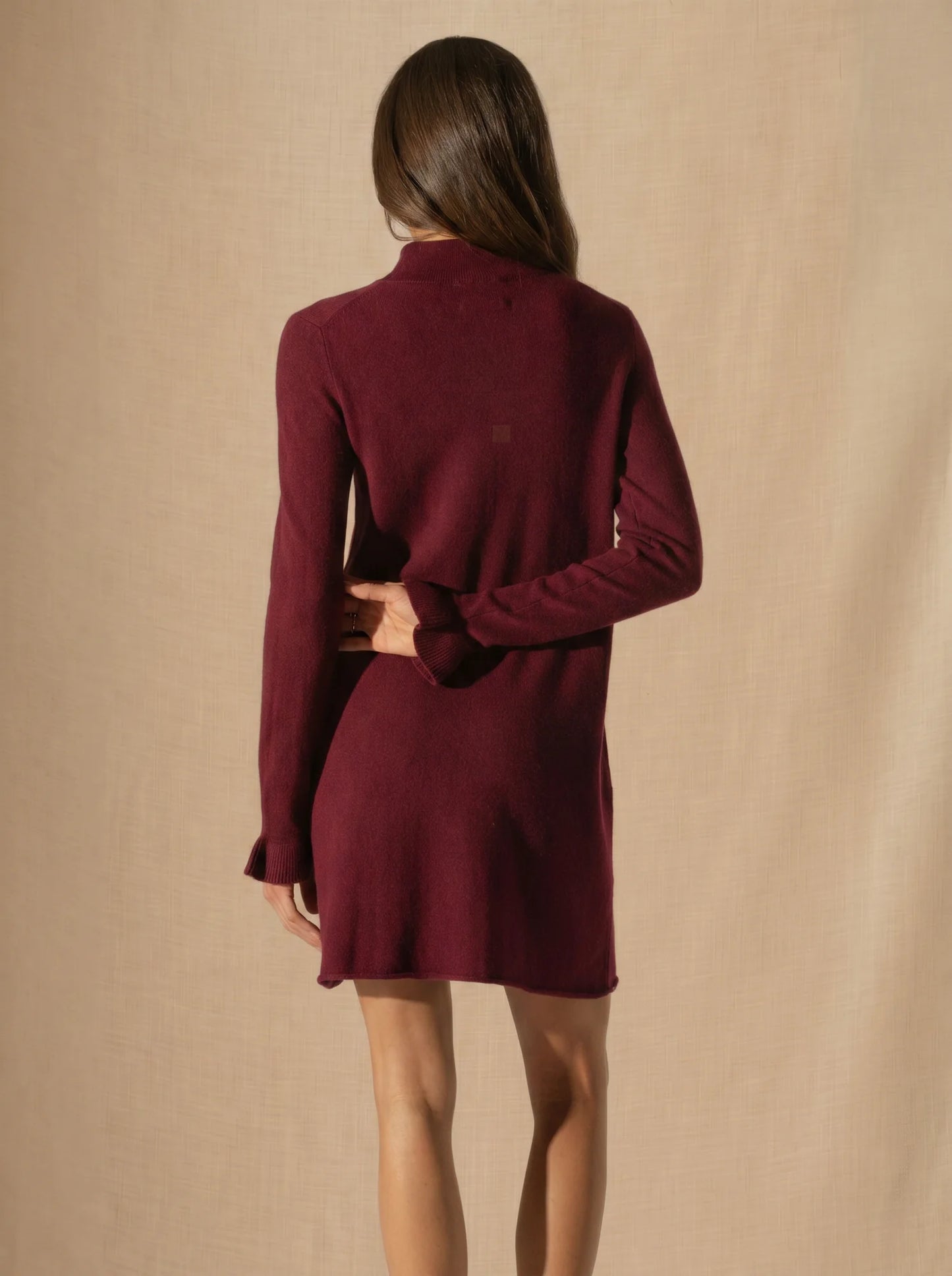 LYAMIA dress mock neck volants poignets burgundy